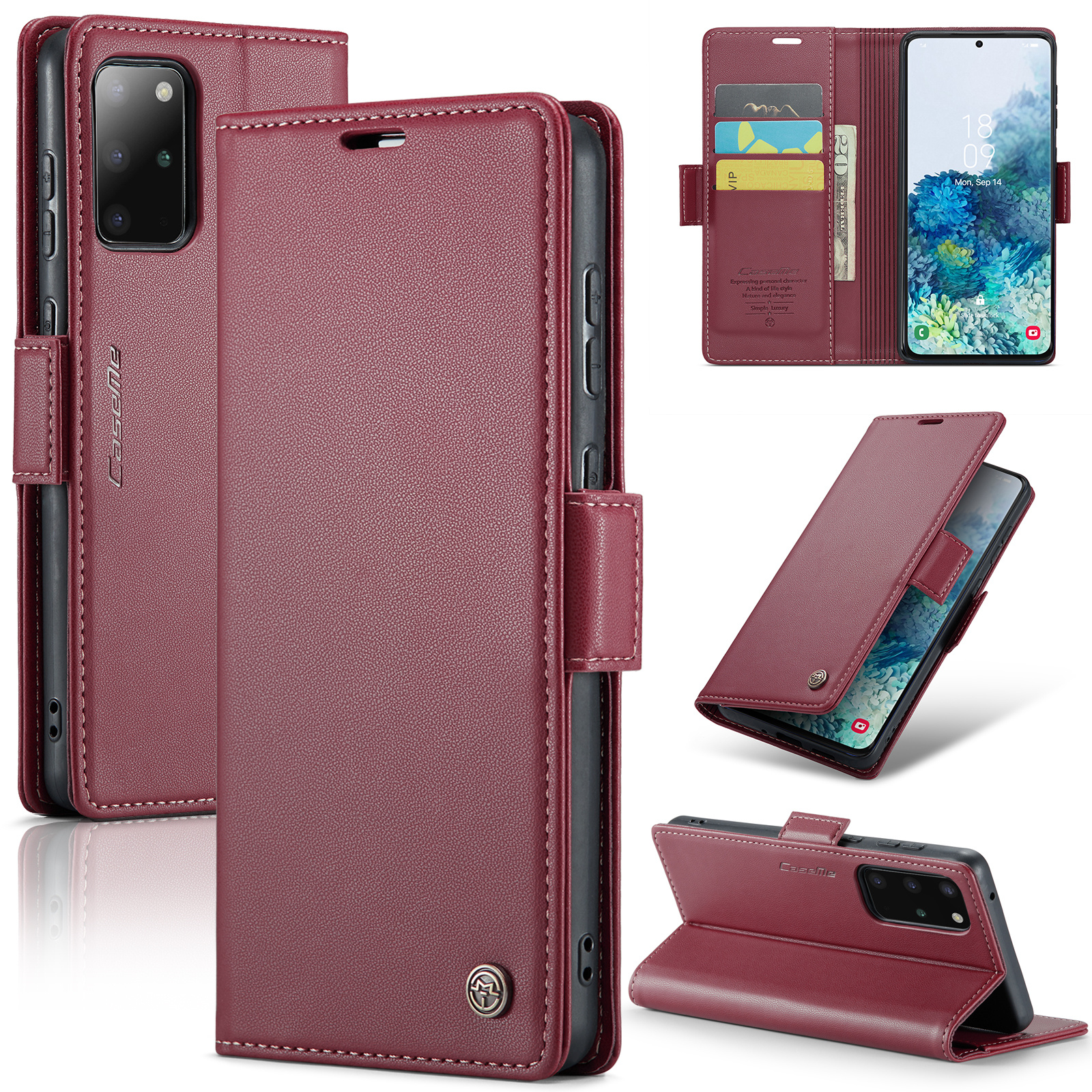 

Caseme 023 Series Phone Stand Case Für Samsung Galaxy S20 Plus 5G / 4G PU Leder RFID -blockierungsbrieftasche Abdeckung - Rot, Galaxy S20 Plus 5G
