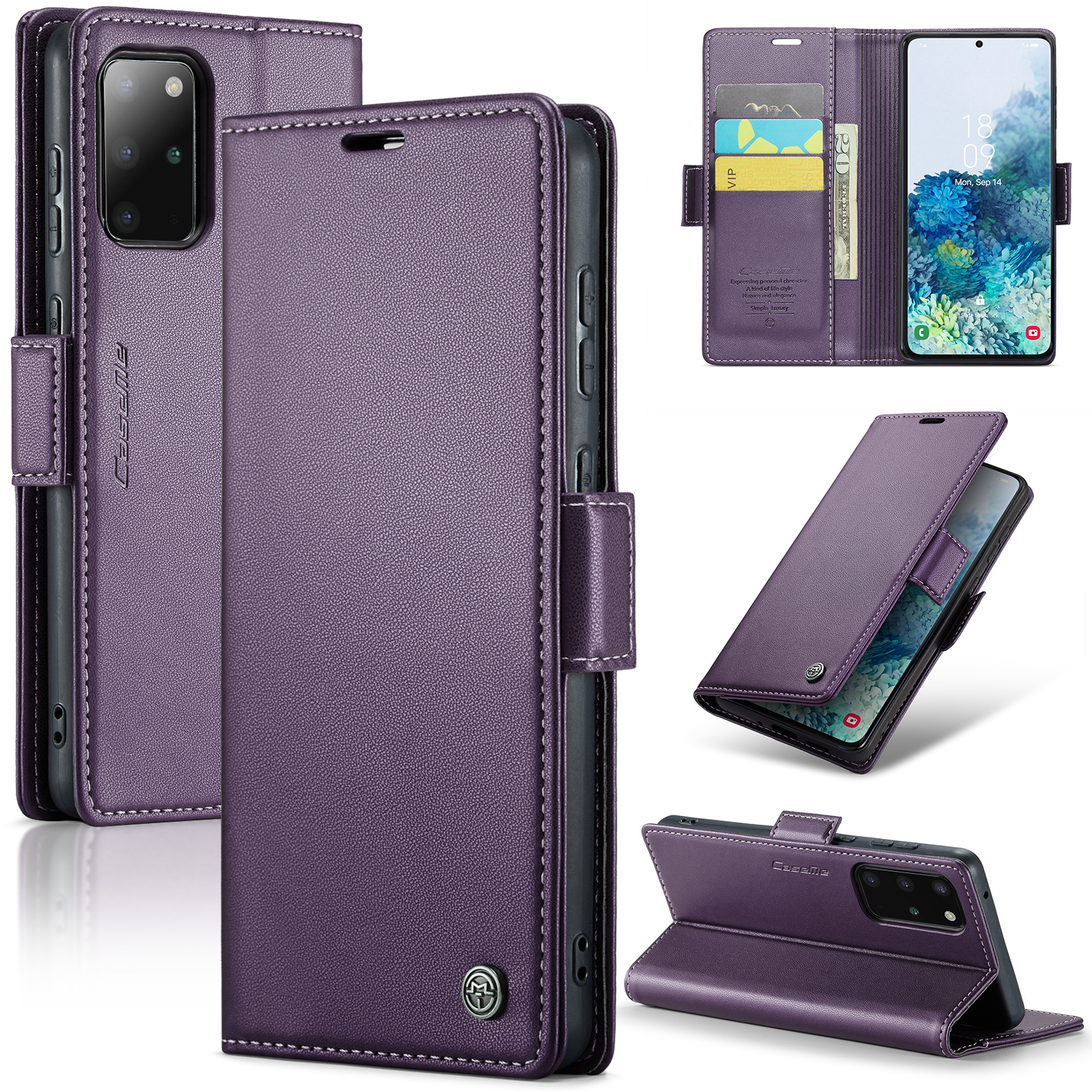 

Caseme 023 Series Phone Stand Case Für Samsung Galaxy S20 Plus 5G / 4G PU Leder RFID -blockierungsbrieftasche Abdeckung - Lila, Galaxy S20 Plus 5G