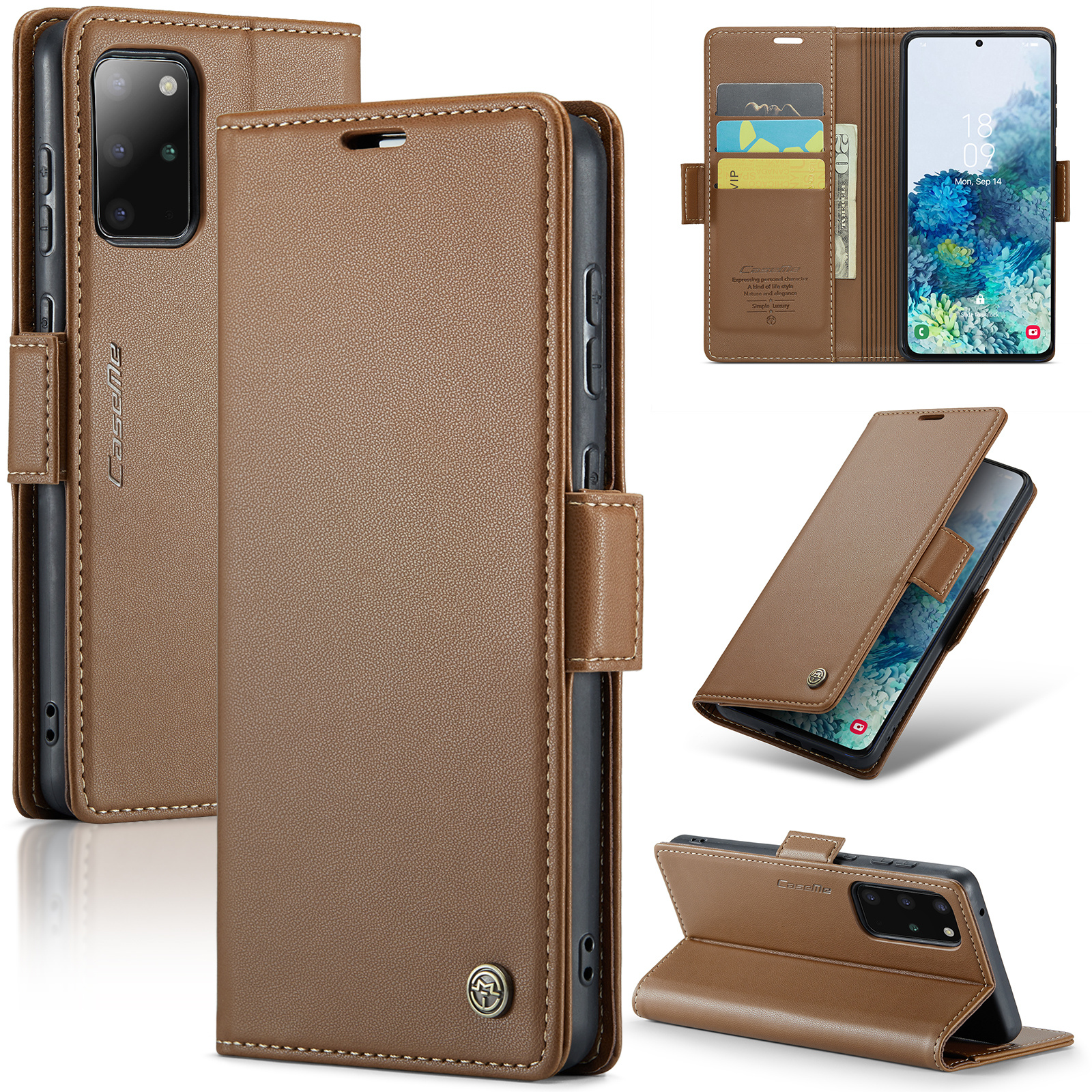 

Caseme 023 Series Phone Stand Case Für Samsung Galaxy S20 Plus 5G / 4G PU Leder RFID -blockierungsbrieftasche Abdeckung - Braun, Galaxy S20 Plus 5G