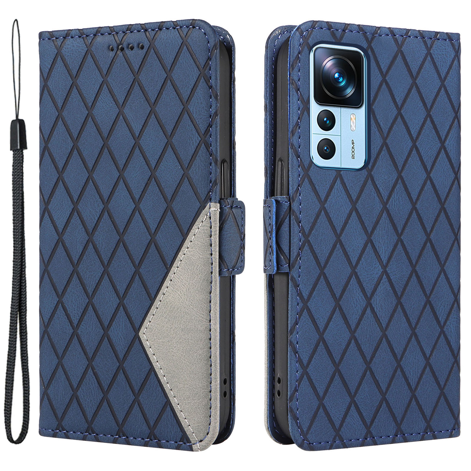 

Brieftaschenstand Fall Für Xiaomi 12t 5G / 12t Pro 5g / Redmi K50 Ultra pu Leder Rhombus Eingeprägter Telefonabdeckung - Blau, Xiaomi 12T 5G