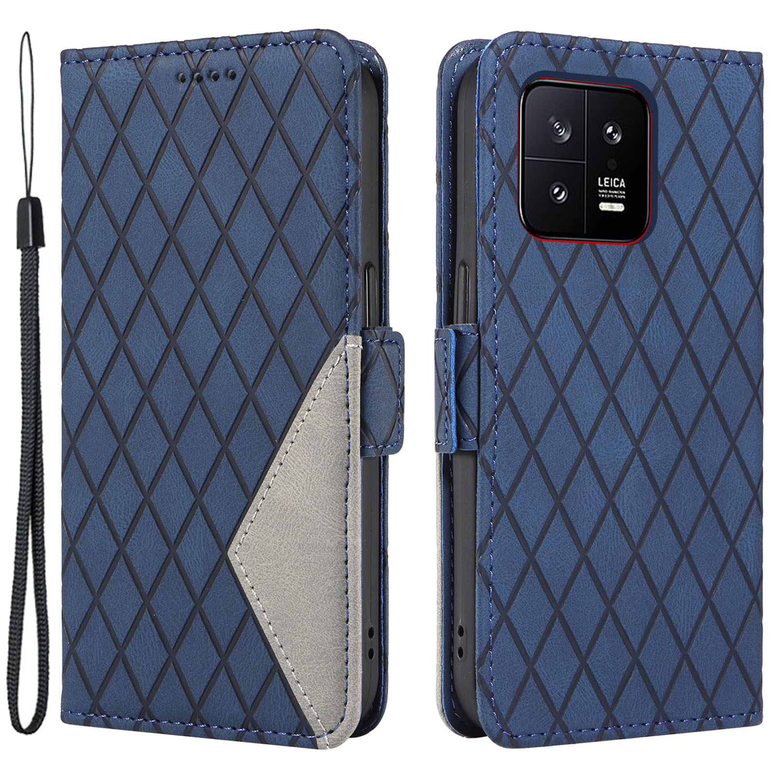 

Lederhülle Mit Standbrieftasche Für Xiaomi 13 Farbspleißen Rhombus -gedruckte Telefonabdeckung - Blau, Xiaomi 13