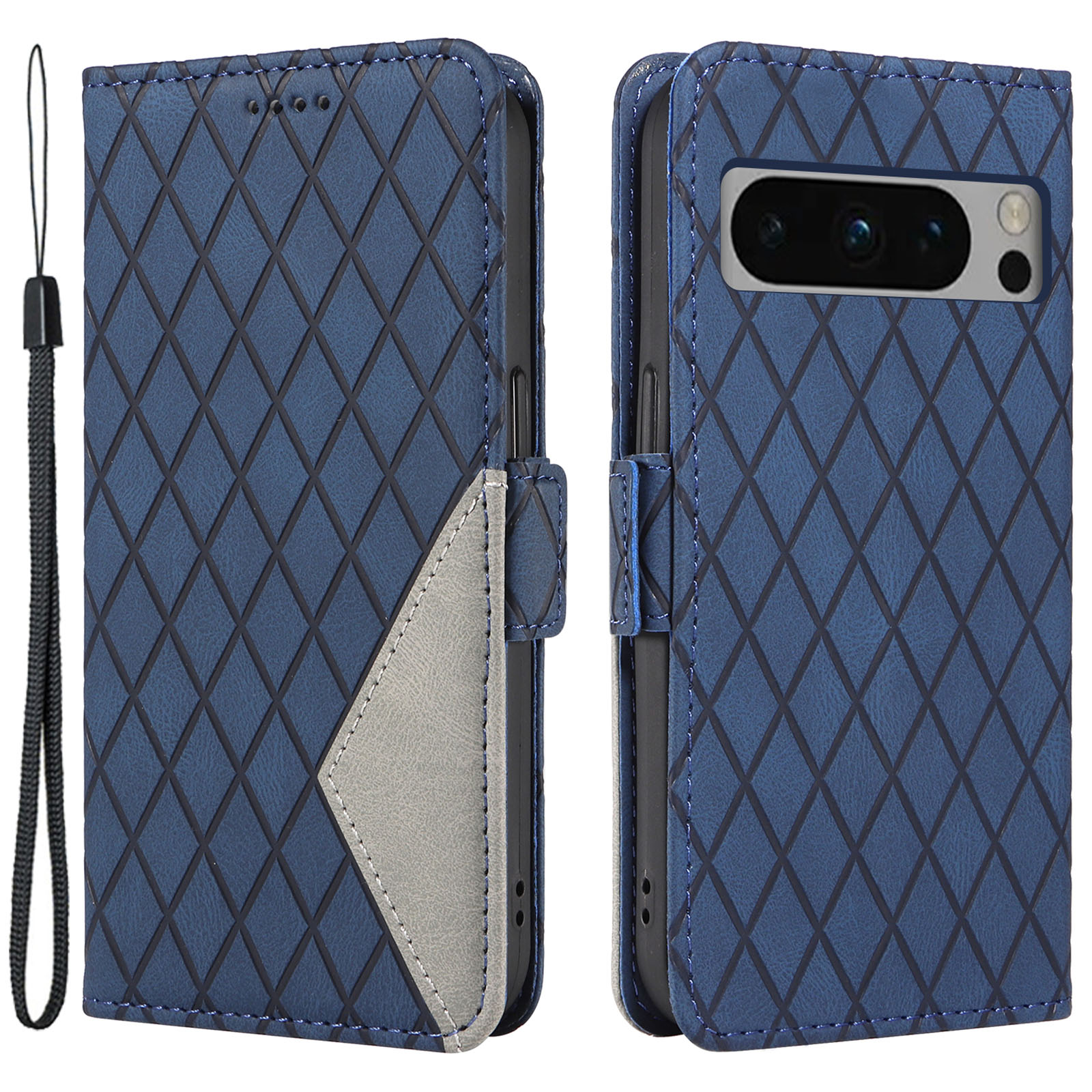 

Für Google Pixel 8 Pro Rhombus Eingeprägter Telefonhülle Ballet Leder -telefonabdeckung - Blau, Google Pixel 8 Pro