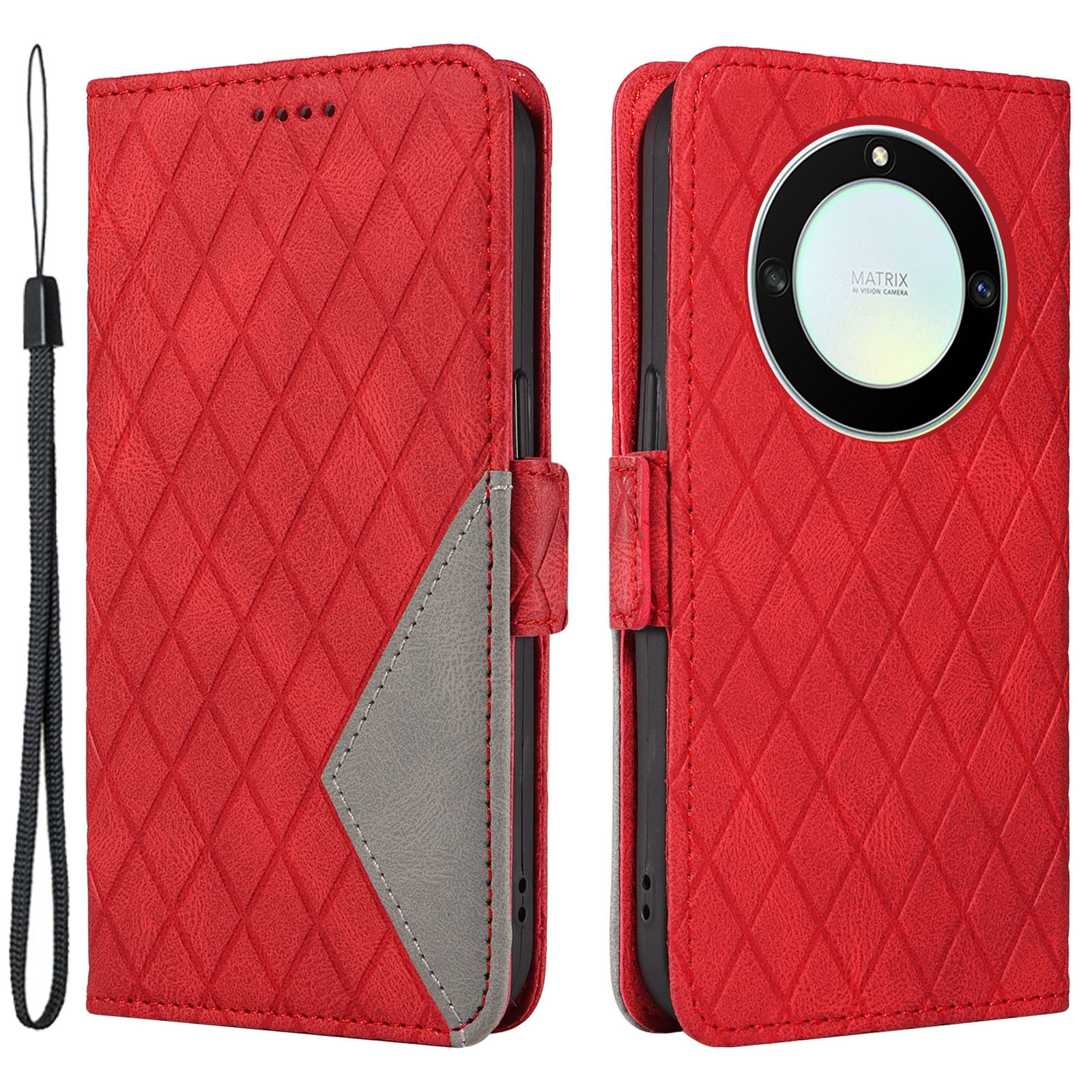 

Telefonleder -hülle Für Ehren X40 5g / X9a 5g / Magic5 Lite 5G Rhombus Eingeprägter Mobiltelefonständer Brieftaschenabdeckung - Rot, Honor X40 5G