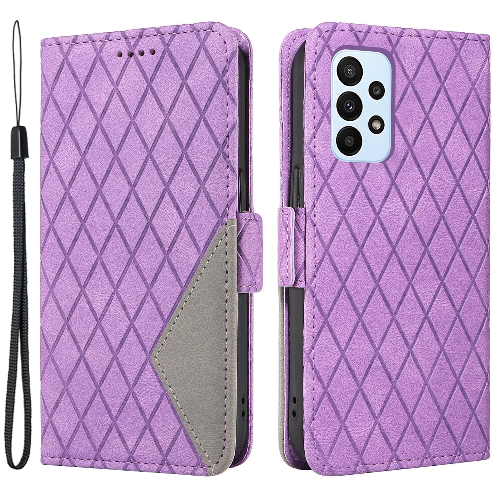 

Für Samsung Galaxy A53 5G Farbspleißhülle Rhombus Eingeprägter Leder -brieftasche Telefonabdeckung - Lila, Samsung Galaxy A53 5G