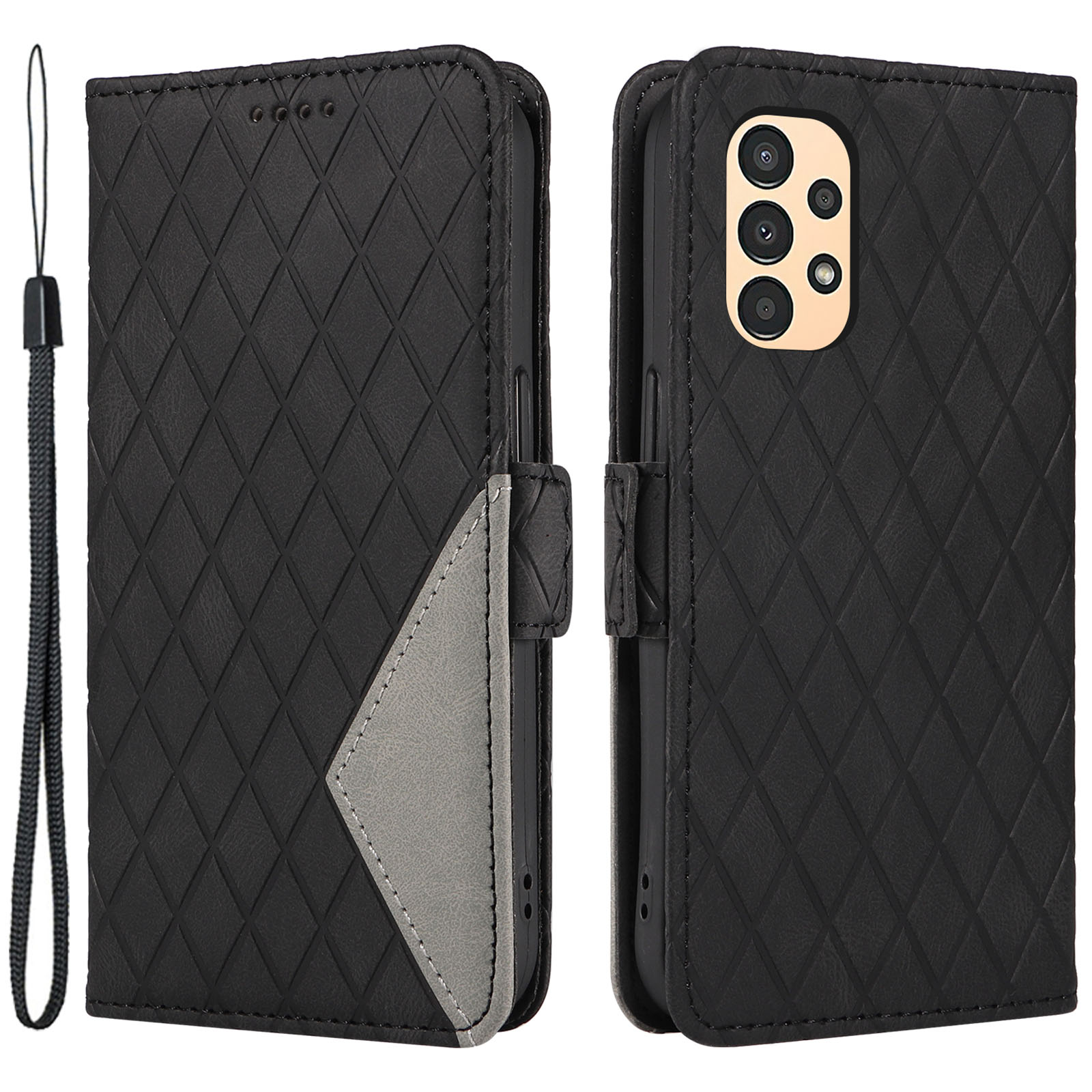 

Rhombus Eingeprägter Lederbrieftasche Für Samsung Galaxy A13 4g / 5g / A13 (SM-A137) 4G Stand Phone Deckung Farbspleißen Drop-proof-hülle - Schwarz, Galaxy A13 5G