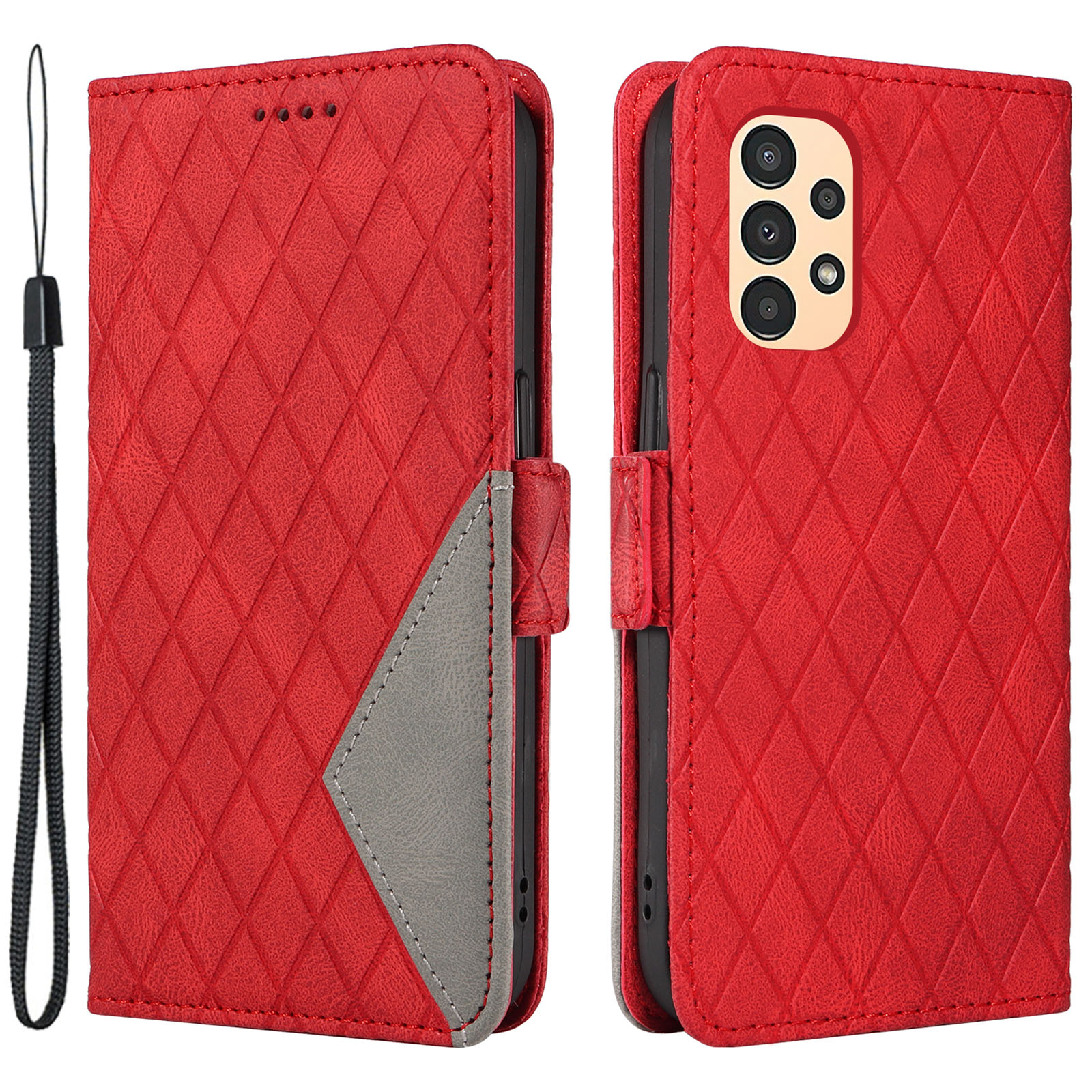 

Rhombus Eingeprägter Lederbrieftasche Für Samsung Galaxy A13 4g / 5g / A13 (SM-A137) 4G Stand Phone Deckung Farbspleißen Drop-proof-hülle - Rot, Galaxy A13 5G