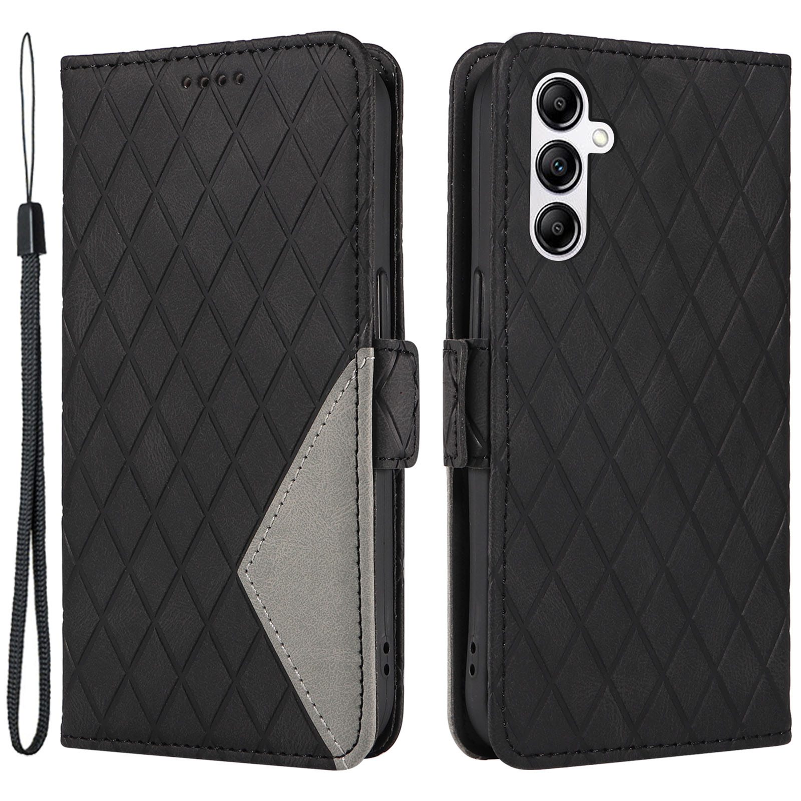 

Telefonabdeckung Für Samsung Galaxy A14 5g, Rhombus Eingeprägter Lederständer Brieftasche Farbspleißhülle - Schwarz, Galaxy A14 5G
