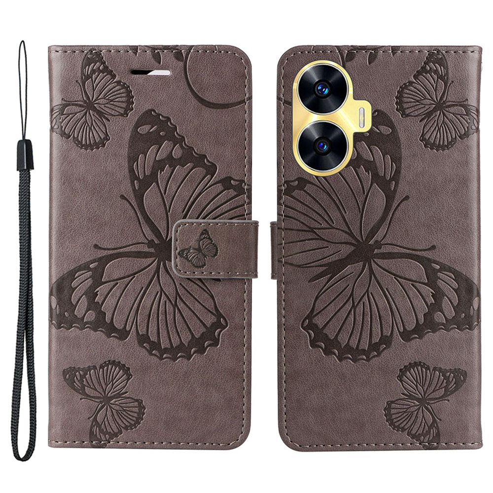 

Kt-sprudelblumenserie-2 Für Realme C55 PU Leder Brieftasche Butterfly Imponed Ständer Telefonabdeckung - Grau, Realme C55