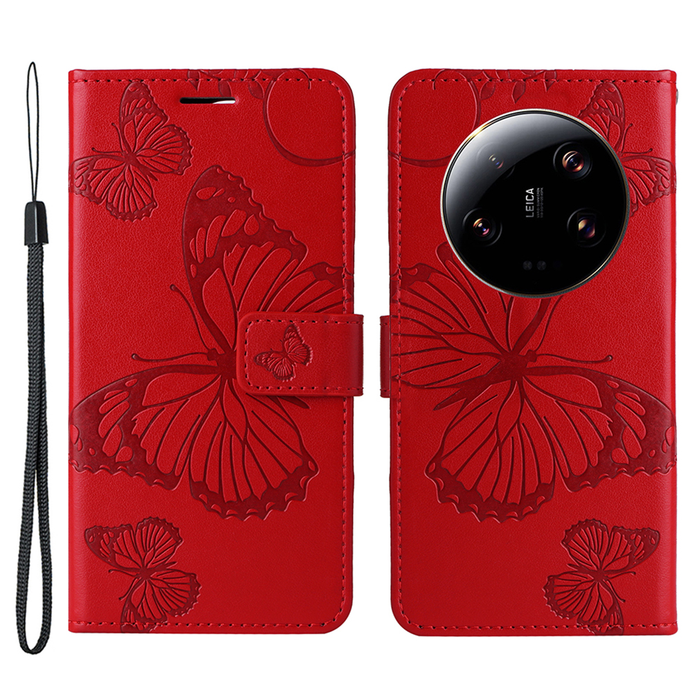 

Kt-sprudelblumen-serie-2-telefonhülle Für Xiaomi 13 Ultra, Flip Ständer Schmetterling Eingeprägter Brieftaschenabdeckung - Rot, Xiaomi 13 Ultra