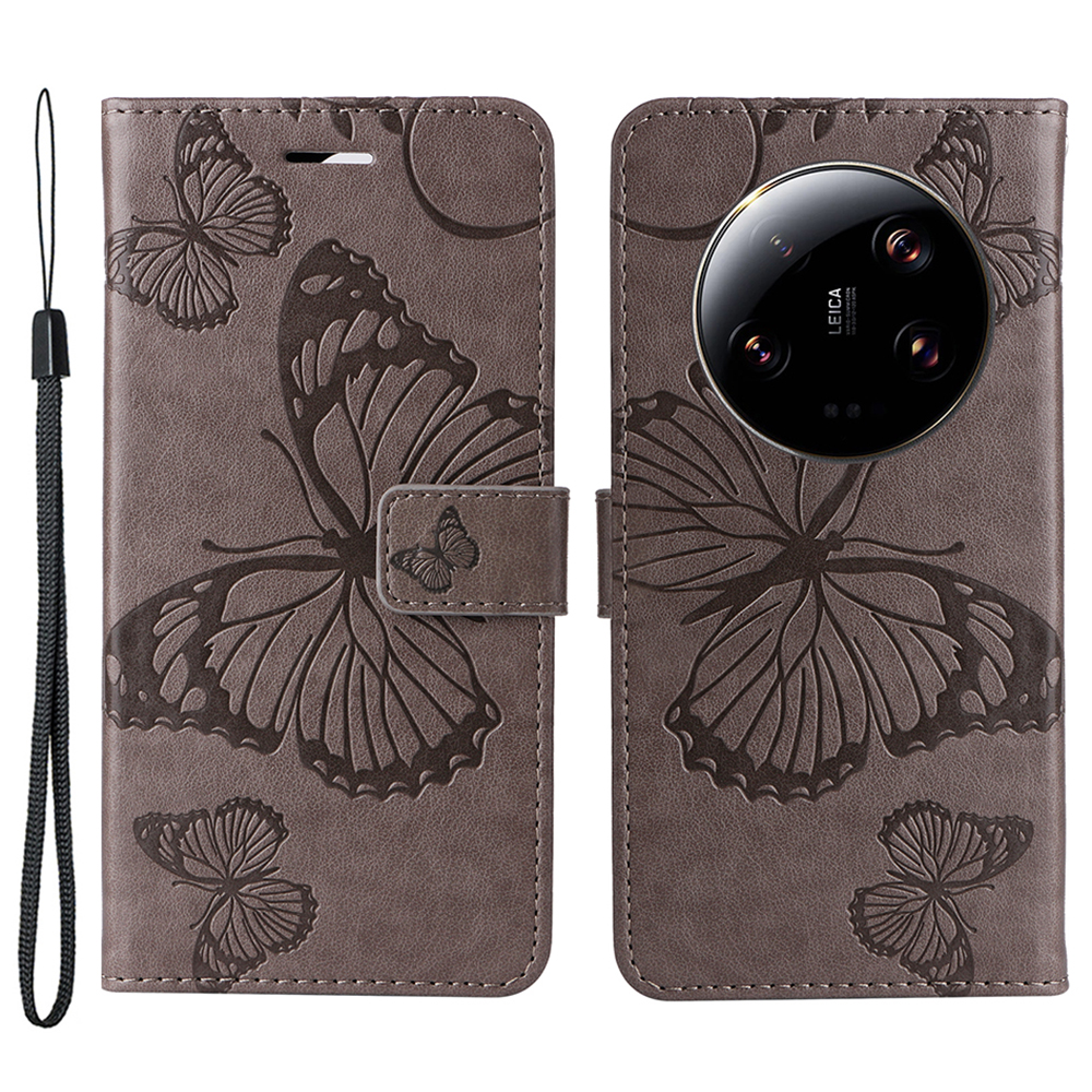 

Kt-sprudelblumen-serie-2-telefonhülle Für Xiaomi 13 Ultra, Flip Ständer Schmetterling Eingeprägter Brieftaschenabdeckung - Grau, Xiaomi 13 Ultra