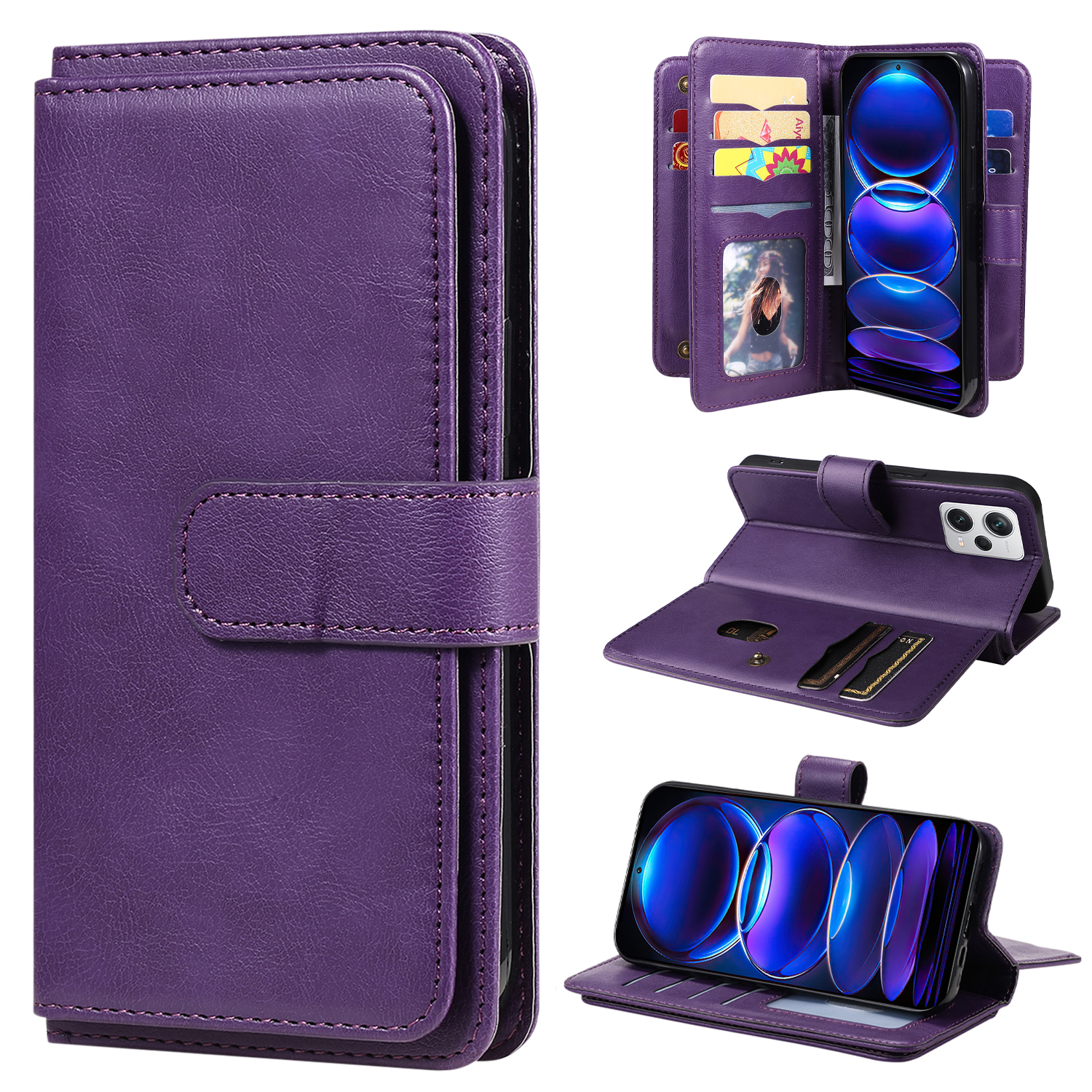 

KT Multifunktionaler Serie-1 Für Xiaomi Redmi Note 12 Pro+ 5G Anti-drop-telefonkoffer 10 Kartenschlitze Leder Brieftasche Abdeckung - Lila, Xiaomi Redmi Note 12 Pro+ 5G