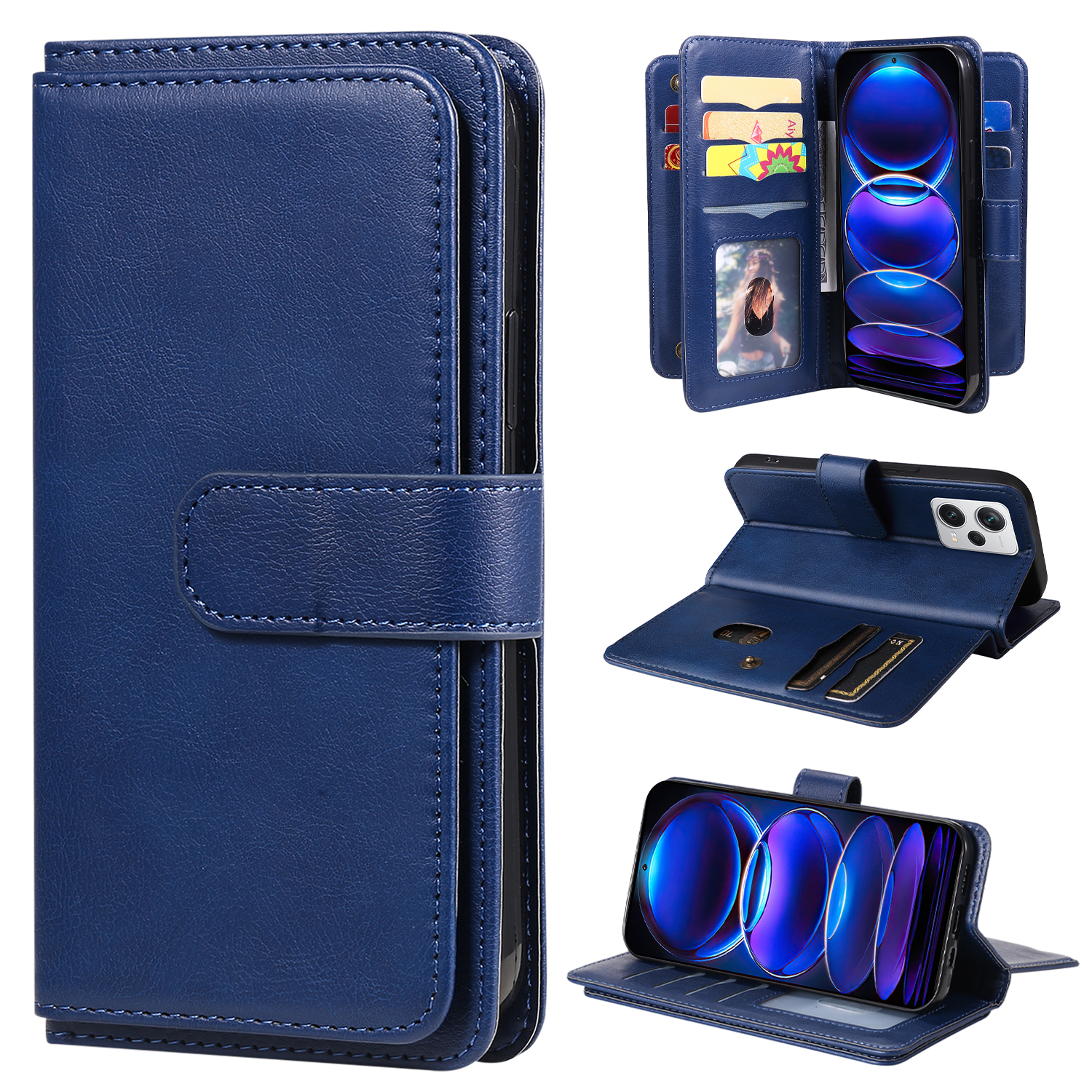 

KT Multifunktionaler Serie-1 Für Xiaomi Redmi Note 12 Pro+ 5G Anti-drop-telefonkoffer 10 Kartenschlitze Leder Brieftasche Abdeckung - Blau, Xiaomi Redmi Note 12 Pro+ 5G