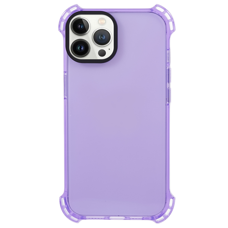For iPhone 14 Pro Max Four Corner Anti-drop Phone Cover 2.5mm TPU Case with Long Lanyard - Purple