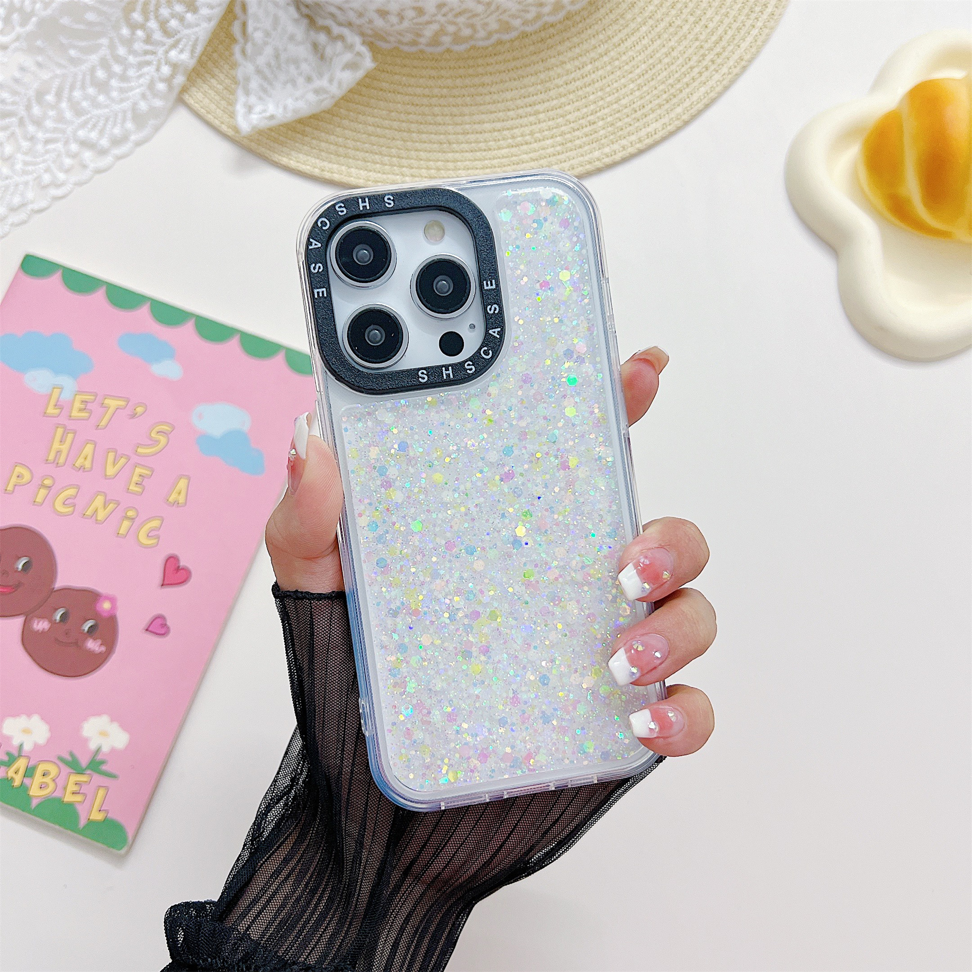 

PC+TPU -hülle Für Iphone 14 Pro Max -kameraschutzrahmen Epoxid Glitzer Glitzer Luminous Telefonabdeckung - Weiss, iPhone 14 Pro Max