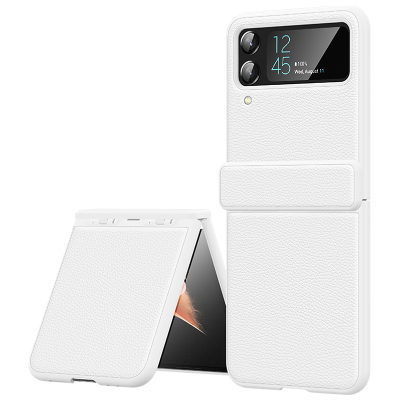 

Für Samsung Galaxy Z Flip3 5G Scharnierschutz Telefonhülle Litchi Textur Cowhide Leder+pc -abdeckung - Weiss, Samsung Galaxy Z Flip3 5G