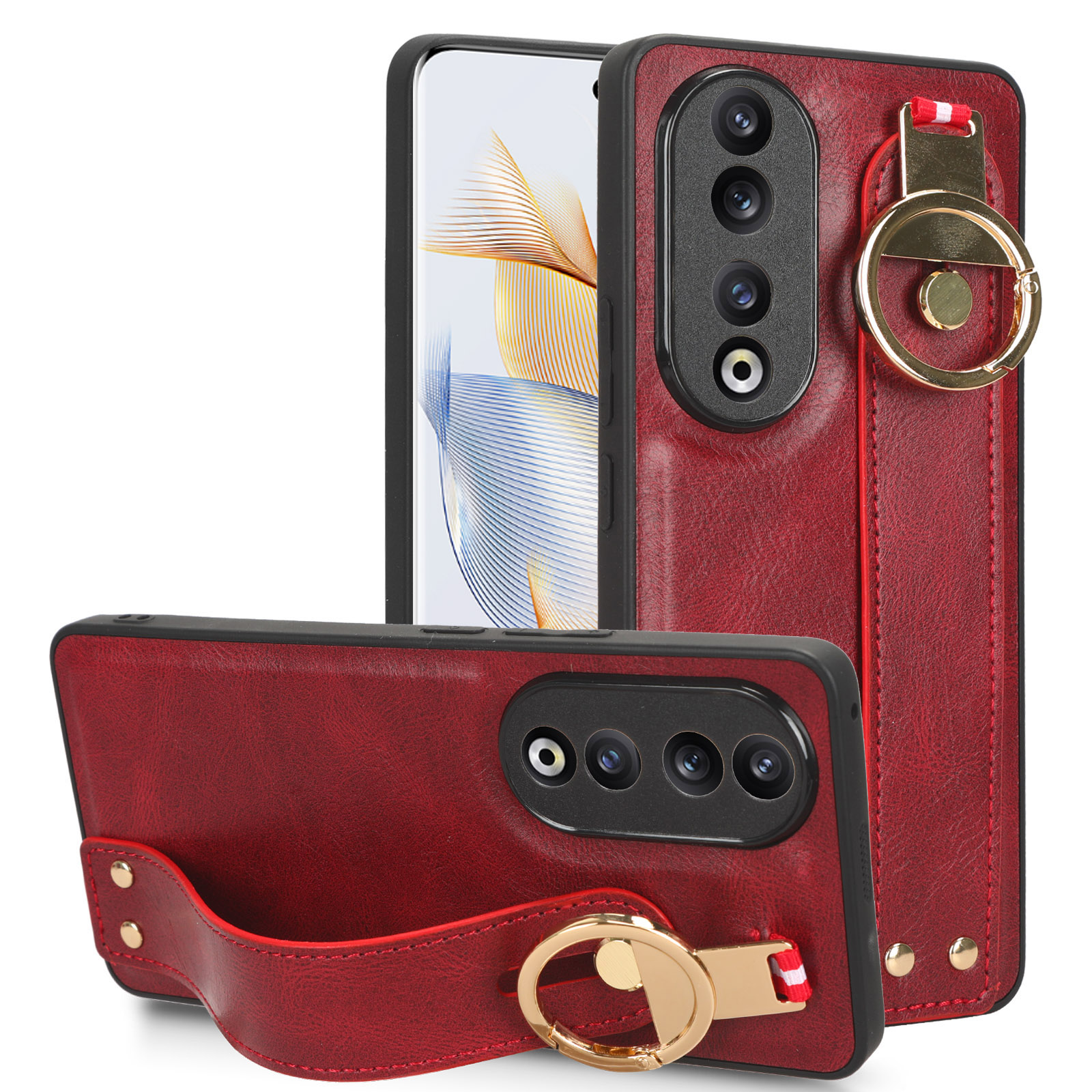 

Für Ehren 90 Pro -armband Kickstand Schutzkoffer Flasche Opener Design PU Leder+pc+tpu -telefonabdeckung - Rot, Honor 90 Pro