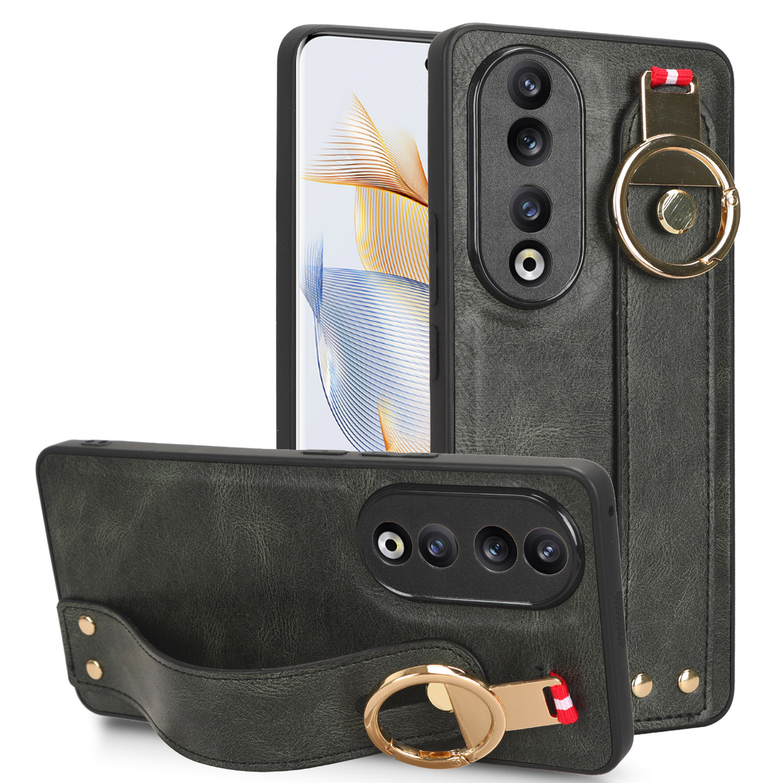 

Für Ehren 90 Pro -armband Kickstand Schutzkoffer Flasche Opener Design PU Leder+pc+tpu -telefonabdeckung - Grün, Honor 90 Pro