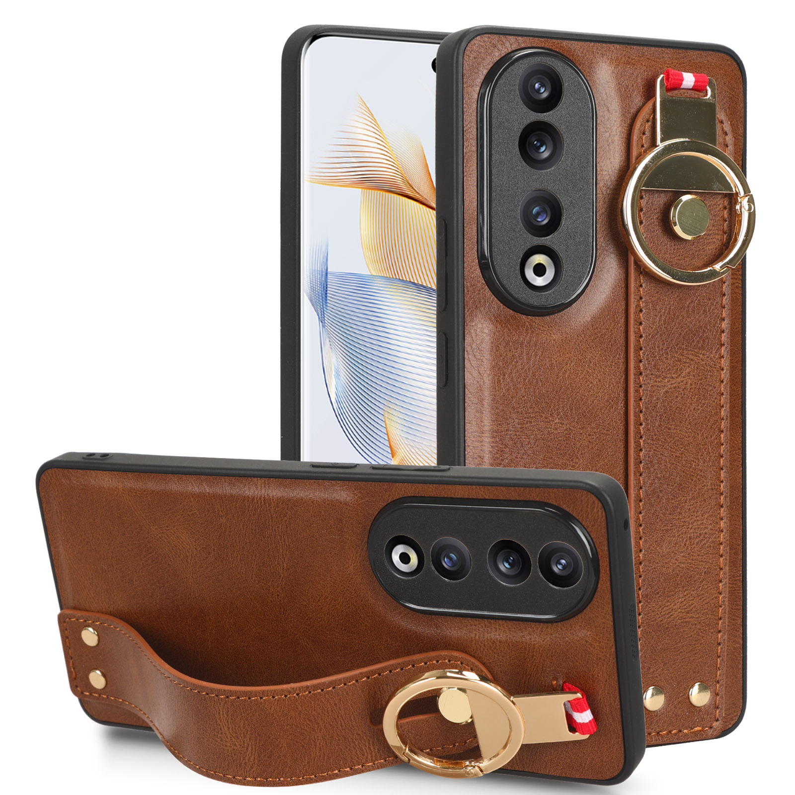

Für Ehren 90 Pro -armband Kickstand Schutzkoffer Flasche Opener Design PU Leder+pc+tpu -telefonabdeckung - Braun, Honor 90 Pro