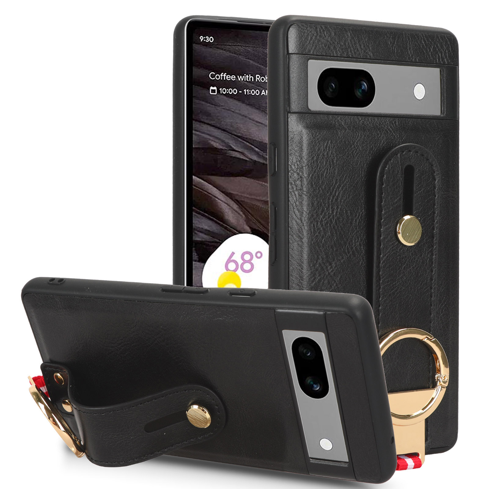 

Für Google Pixel 7a PU Leder+pc+tpu Phone Case Flaschenöffner Armband Kickstand Cover - Schwarz, Google Pixel 7a