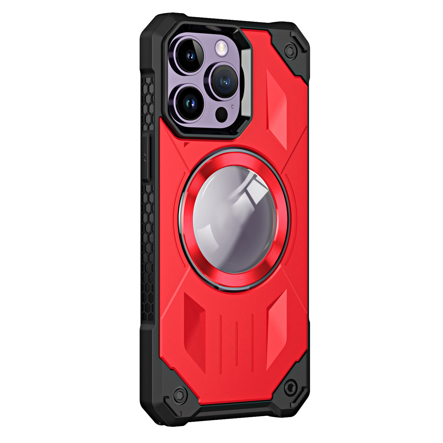

Für Iphone 14 Pro Convex Linsenabdeckung Mit Kickstand PC+TPU Anti-drop-telefonkoffer Kompatibel Mit Magsafe - Rot, iPhone 14 Pro