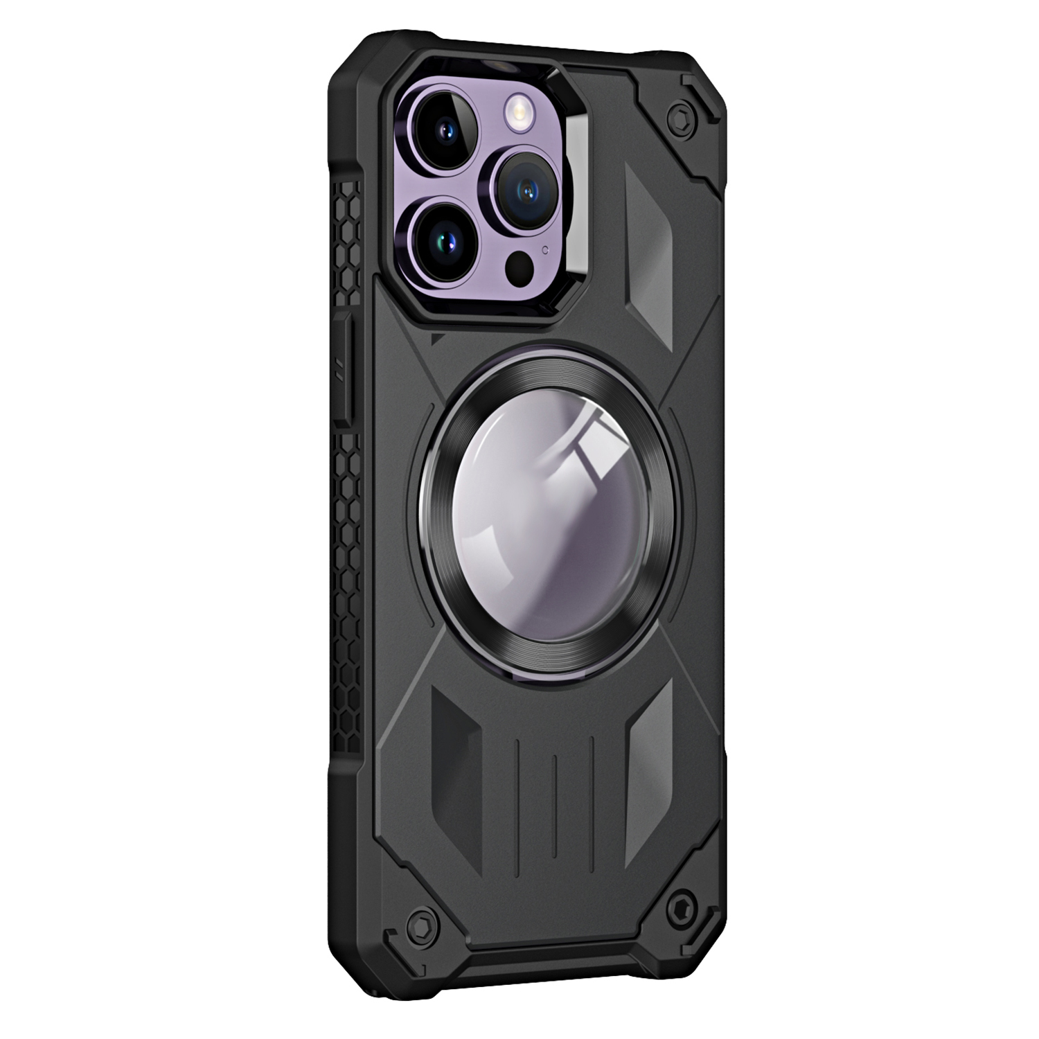 

Für Iphone 14 Pro Convex Linsenabdeckung Mit Kickstand PC+TPU Anti-drop-telefonkoffer Kompatibel Mit Magsafe - Schwarz, iPhone 14 Pro