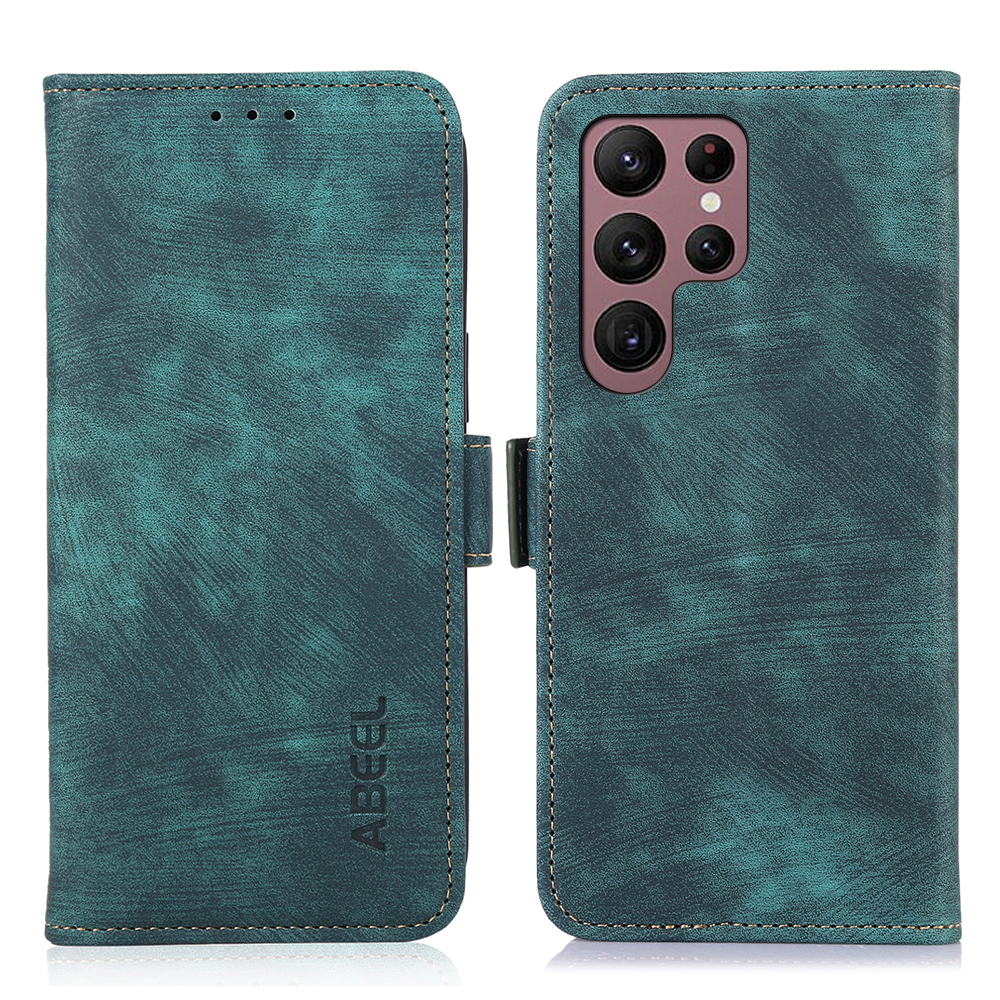 

ABEEL Für Samsung Galaxy S23 Ultra Wallet Cover Retro Textur PU Leder Mobiltelefon Ständer Hülle - Grün, Galaxy S23 Ultra