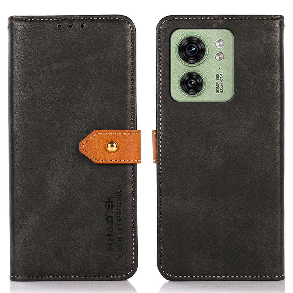 

Khazneh Für Motorola Edge 40 5G Telefonständer Cover Cowide Textur Wallet Schockdes PU -lederschale - Schwarz, Motorola Edge 40 5G