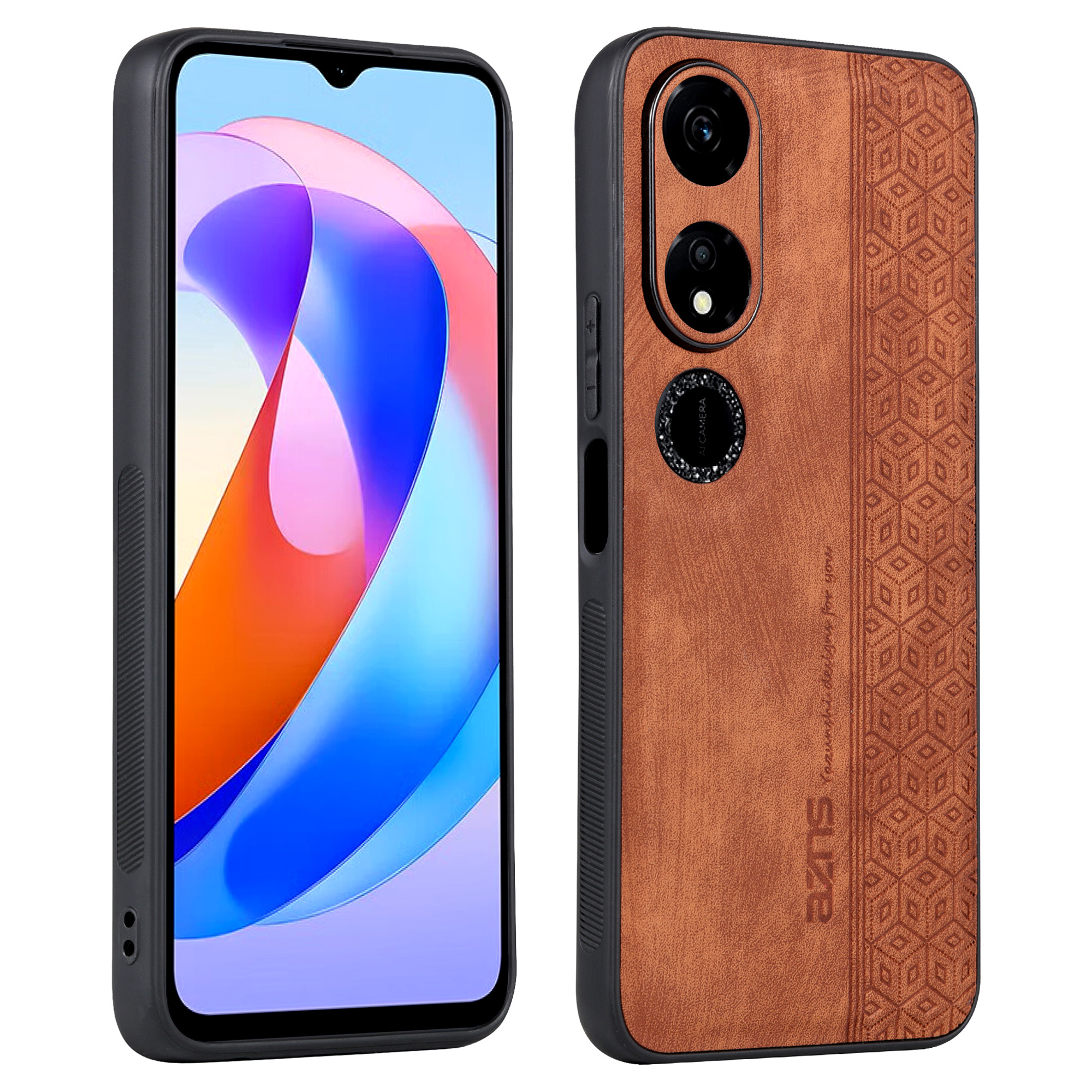 

AZNS For Ehrenspiel 40 Anti-kratzer-pu-leder+tpu-telefonhülle Eingeprägte Musterschalenabdeckung - Braun, Honor Play 40