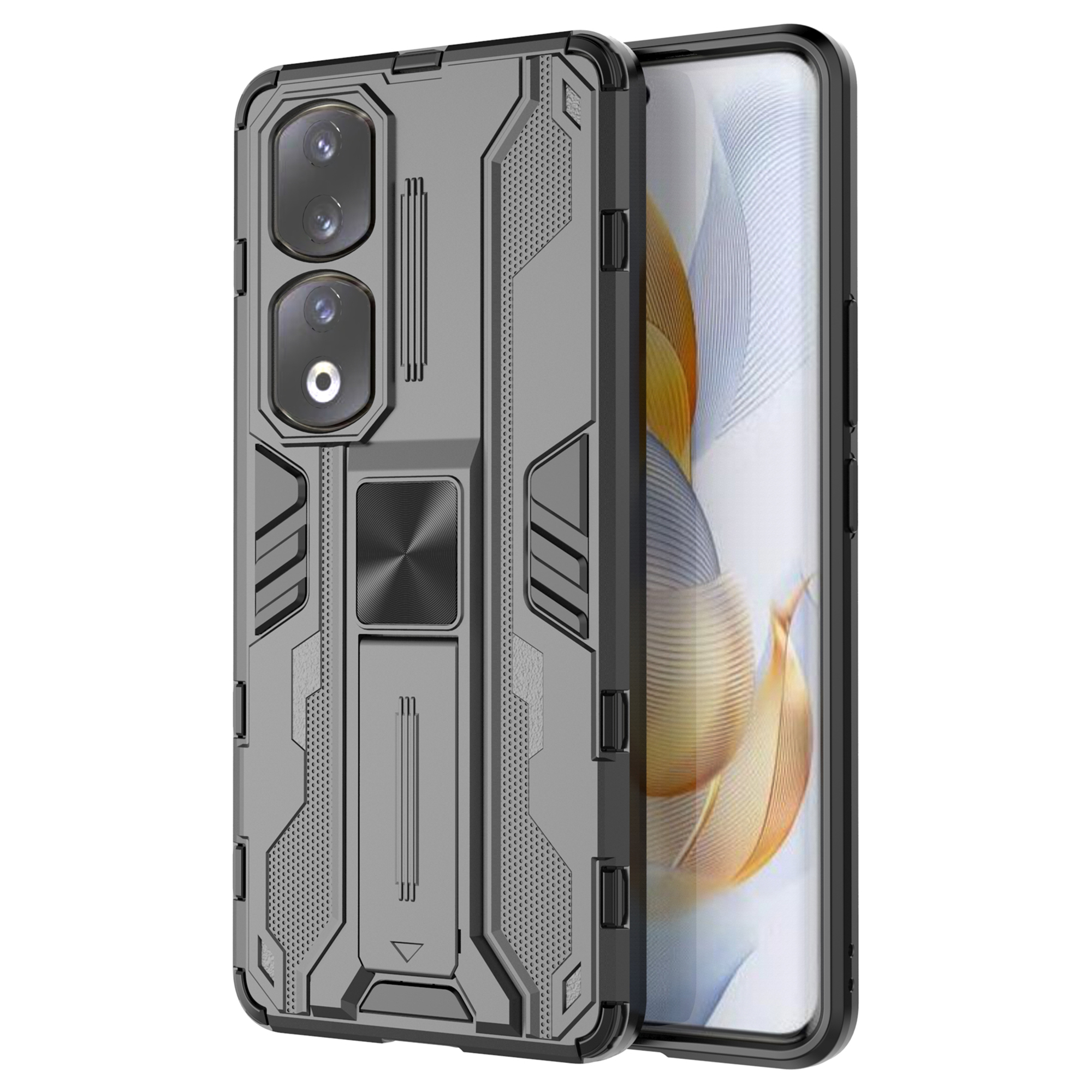 

Für Honor 90 Pro Schockdelefonabdeckung Mit Kickstand Hard PC + Soft TPU -schutzhülle - Schwarz, Honor 90 Pro