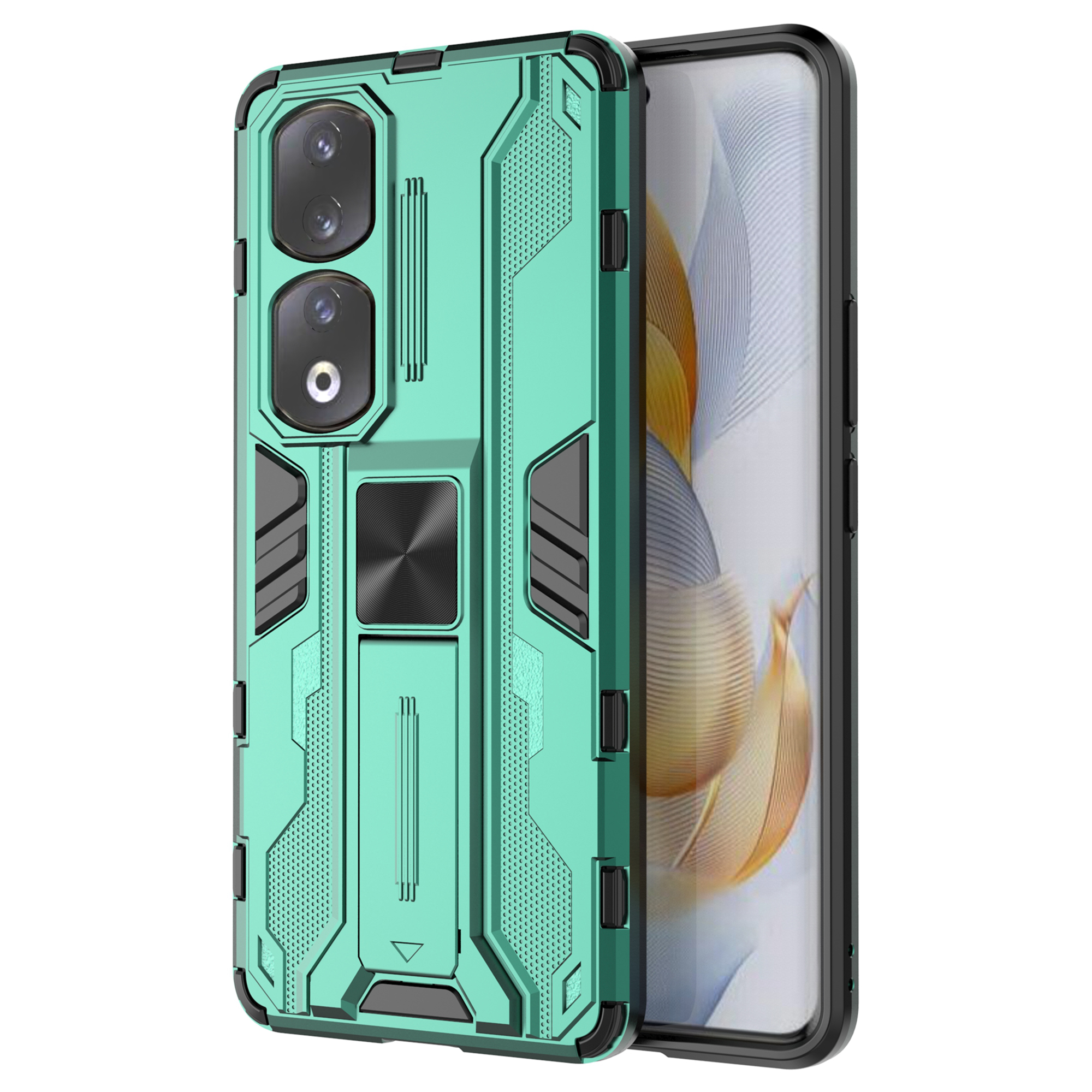 

Für Honor 90 Pro Schockdelefonabdeckung Mit Kickstand Hard PC + Soft TPU -schutzhülle - Grün, Honor 90 Pro