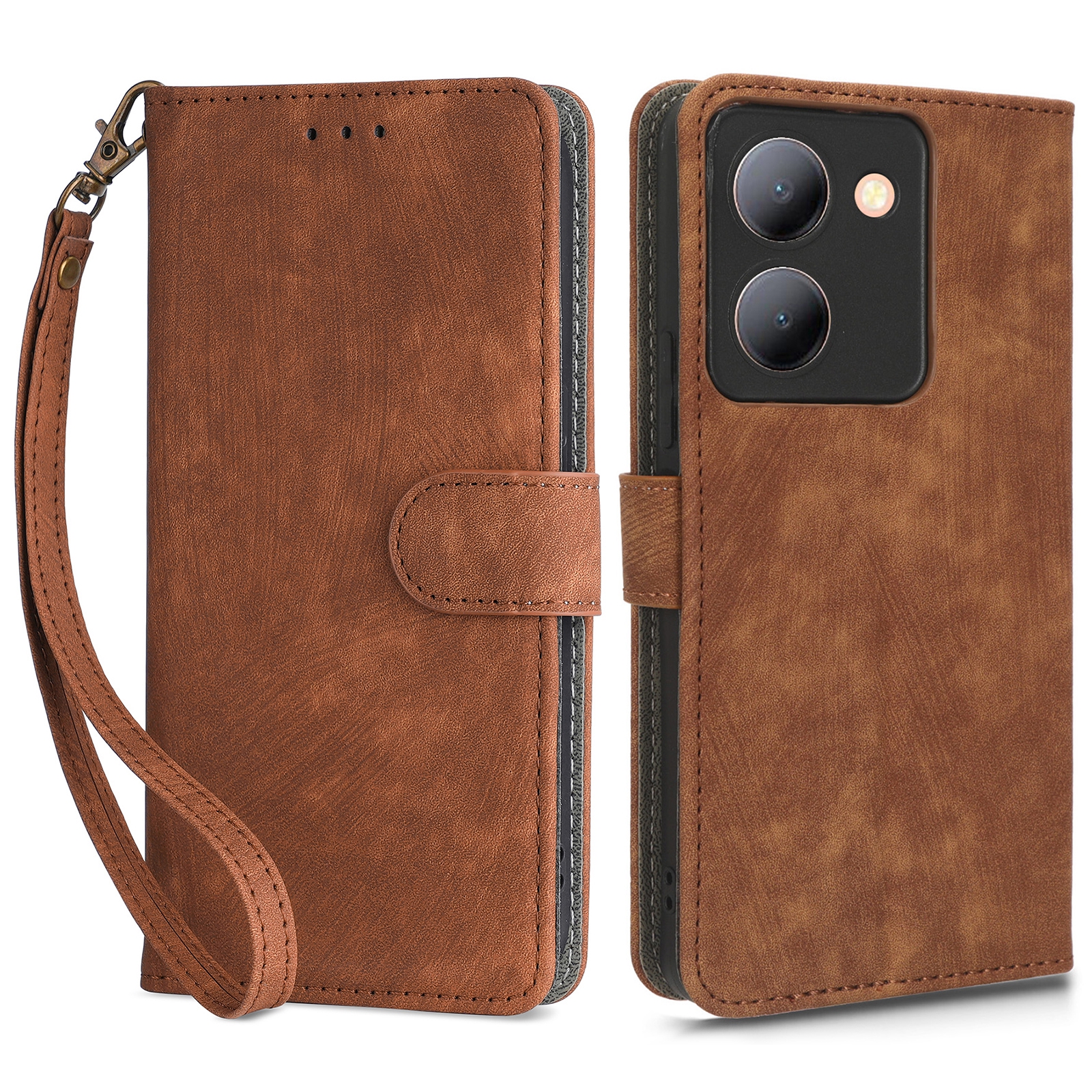 

Handyabdeckung Für Vivo Y36 4g / Y36 5G / Y78 (China) 5G RFID Blocking Wallet PU Leder Stand Hülle Mit Riemen - Braun, vivo Y36 4G