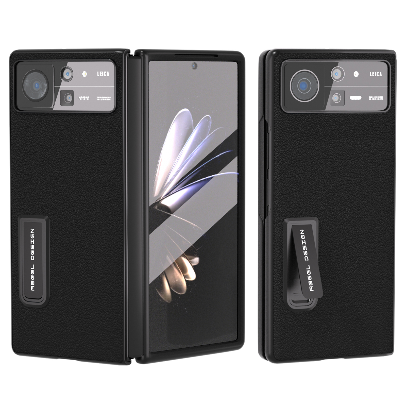 

ABEEL Für Xiaomi Mix Falt 2 5G Eurente Kuhleder+pc Phone Hülle Kickstand Stoßdichter Mit Temperamentvollem Glasfilm - Schwarz, Xiaomi Mix Fold 2 5G