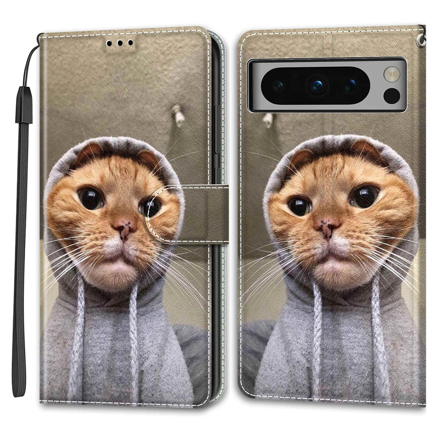 

Muster Bedrucktes Telefongehäuse Für Google Pixel 8 Pro Anti-drogen-leder-flip-abdeckung Mit Ständer, Kartensteckplätze - Gelbe Katze / Pullover, Google Pixel 8 Pro