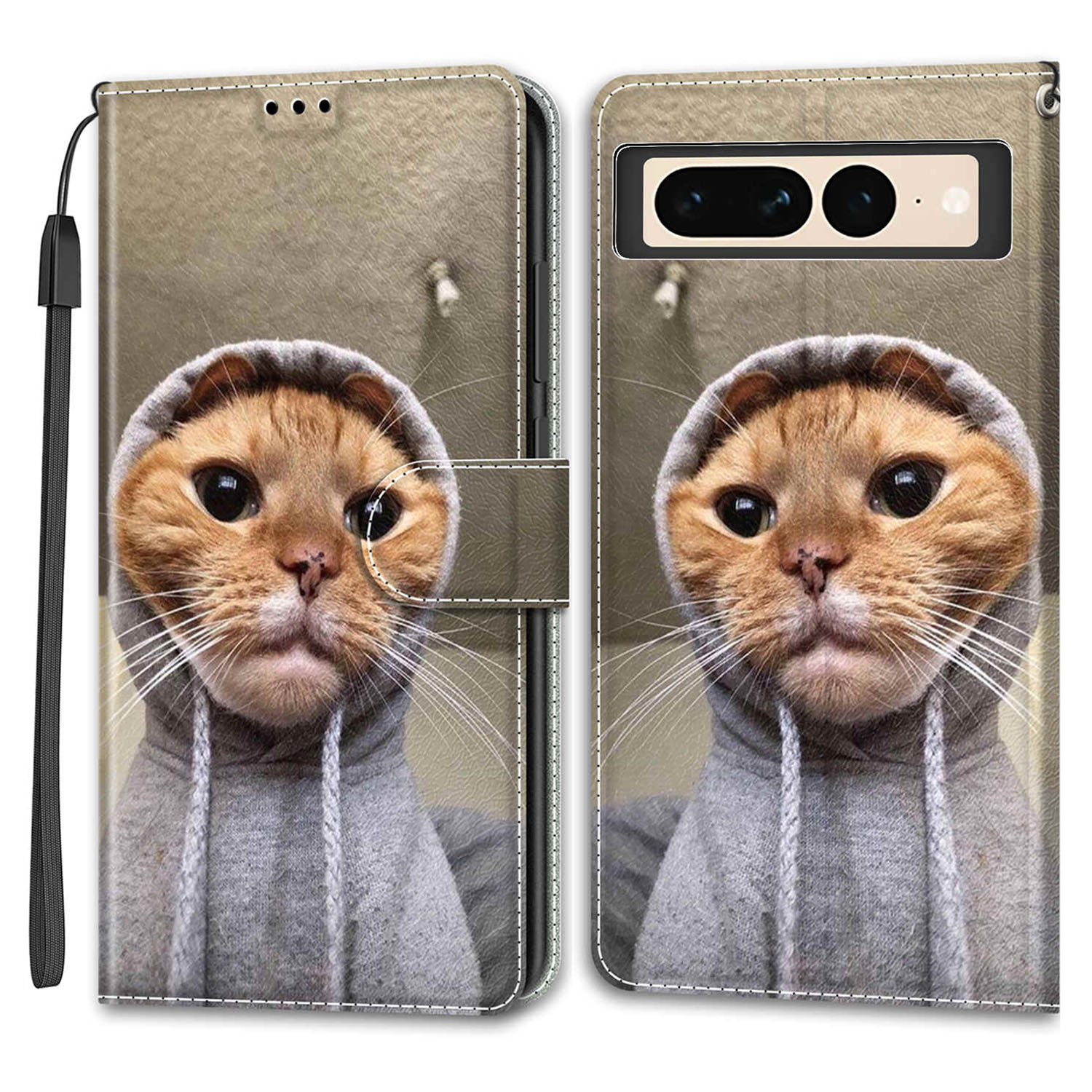 

Schutzhülle Für Google Pixel 7 Pro 5G -kartenschlitze Stand Phone Shell Muster Gedruckter Lederabdeckung Mit Riemen - Gelbe Katze / Pullover, Google Pixel 7 Pro 5G