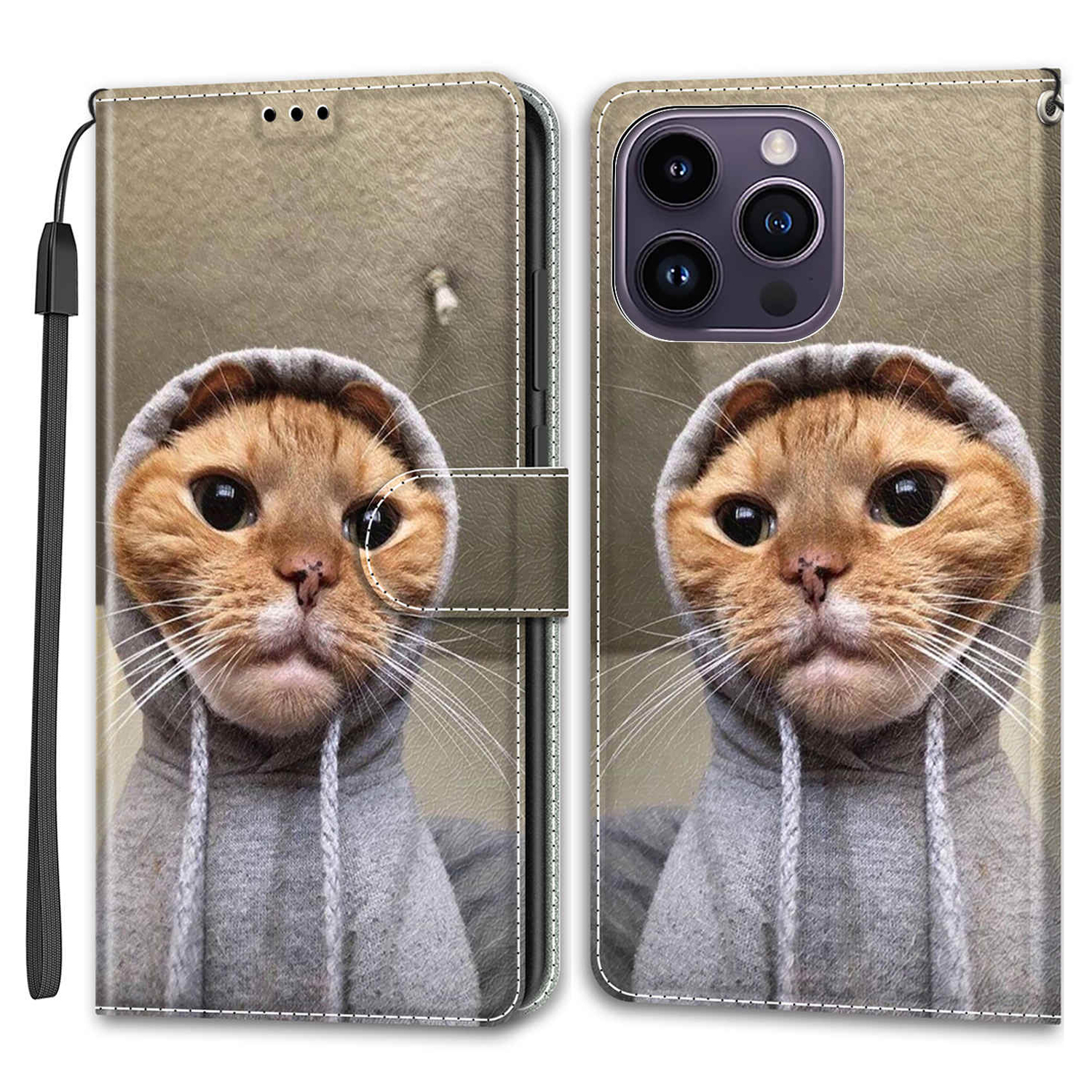 

Für Das Iphone 14 Pro -muster -druck Leder -handy -karton -karten -slots Flip Ständerabdeckung - Gelbe Katze / Pullover, iPhone 14 Pro