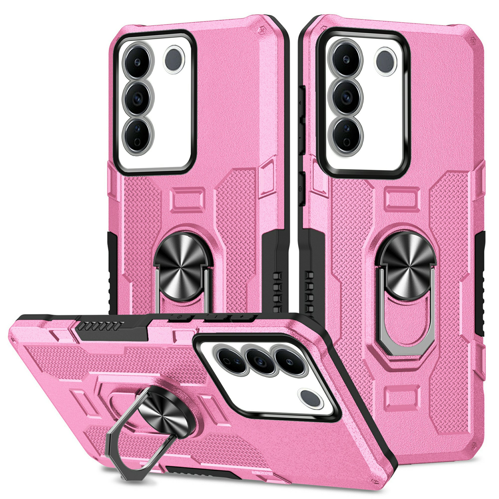 

Für Vivo V27 5G PC + TPU Schockdeliedelie -hülle Ring Kickstand Rugged Cover - Rosa, vivo V27 5G