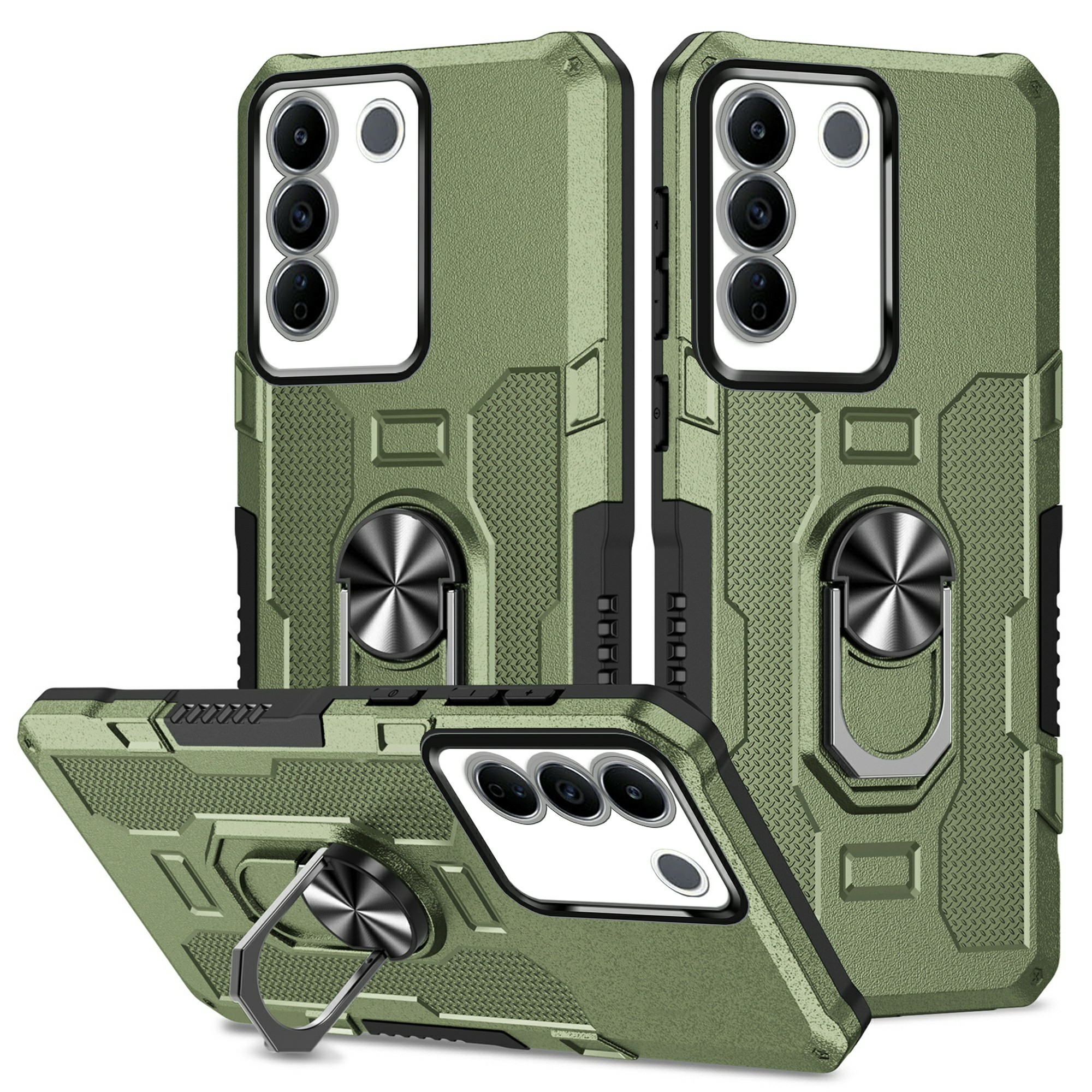 

Für Vivo V27 5G PC + TPU Schockdeliedelie -hülle Ring Kickstand Rugged Cover - Grün, vivo V27 5G
