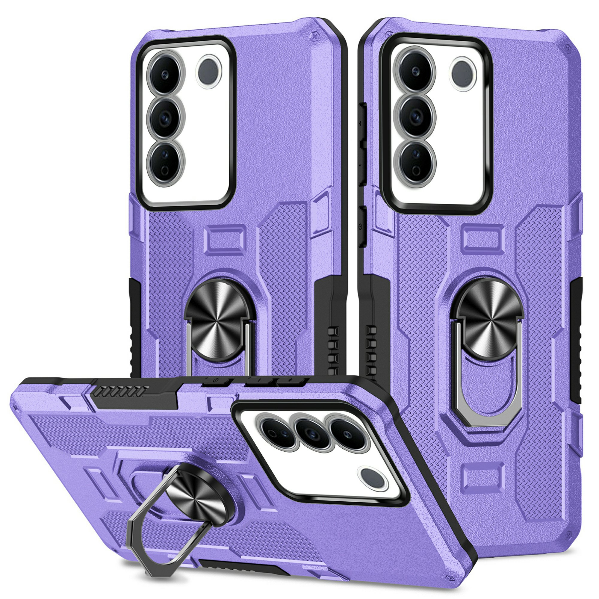 

Für Vivo V27e 4G PC + TPU Anti-kratzer-telefonhülle Rugged Cover Mit Ring Kickstand - Lila, vivo V27e 4G