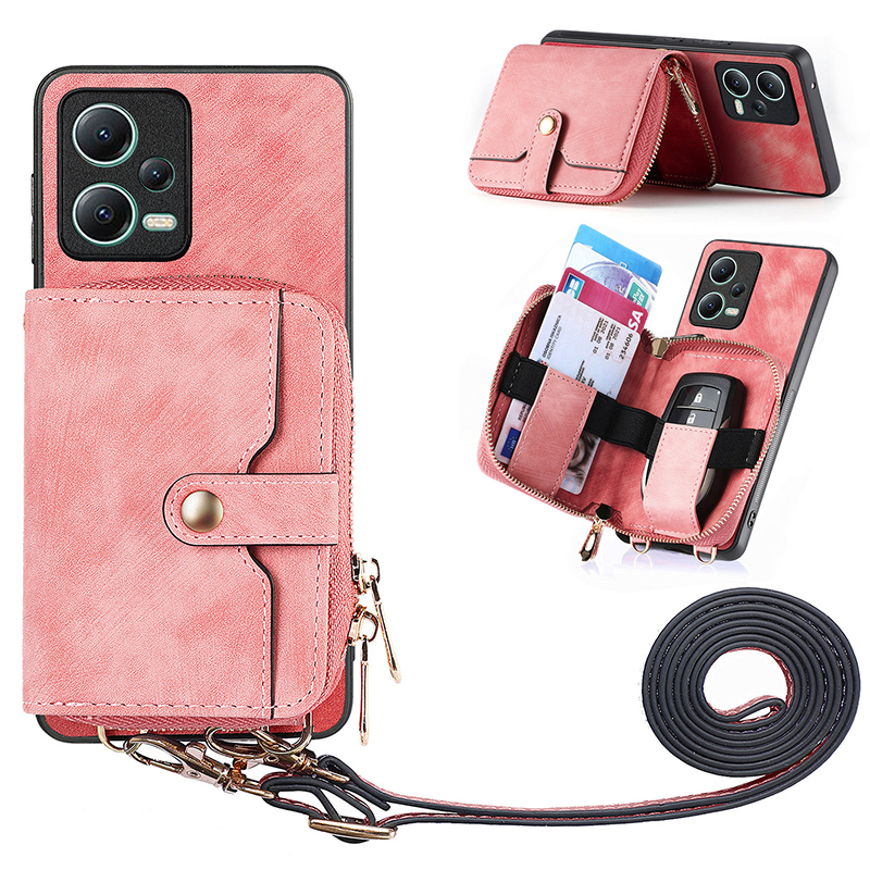 

Für Xiaomi Redmi Note 12 5G (global) Reißverschluss Brieftasche Kickstand PU Leder+pc+tpu -telefonabdeckung Mit Lanyard - Rosa, Xiaomi Redmi Note 12 5G (Global)