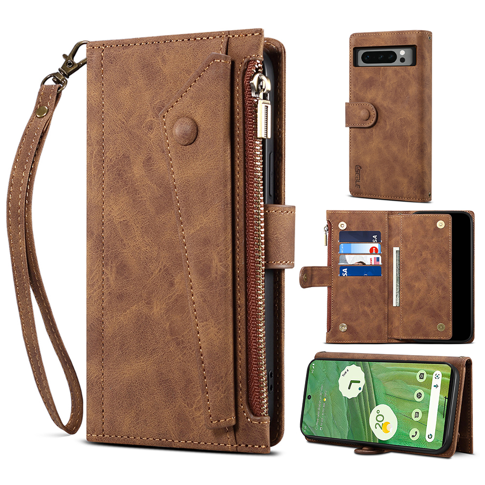 

Eseble Star -serie RFID Blocking Wallet Hülle Für Google Pixel 8 Pro, Reißverschluss Pocke Lederständer Telefonabdeckung - Braun, Google Pixel 8 Pro