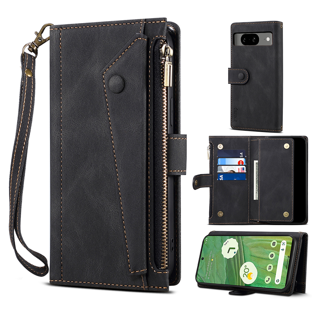 

Leder -telefonhülle Von Eseble Star -serie Für Google Pixel 8, Reißverschluss Pocket Wallet RFID Blocking Telefonständer Cover - Schwarz, Google Pixel 8