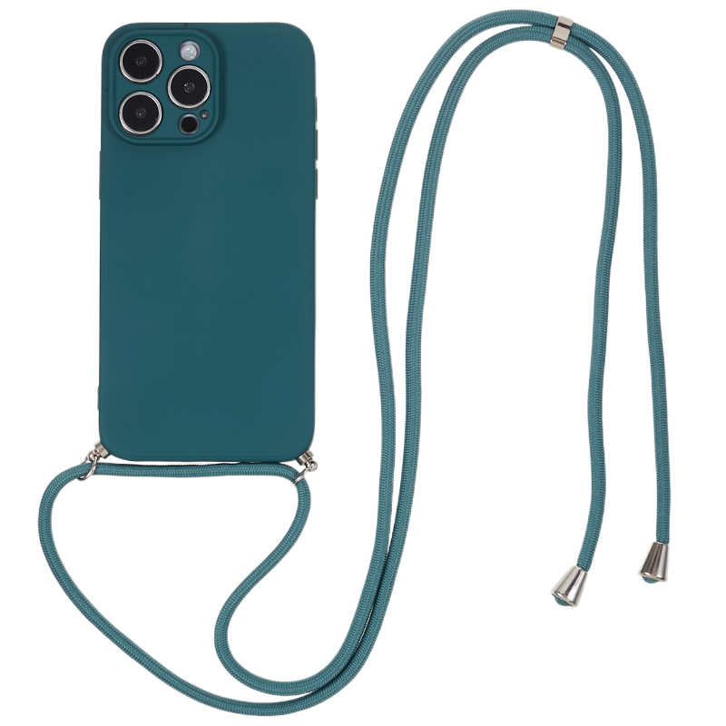 

Für Iphone 14 Pro Max Gummizierte TPU -hülle Faserfaser -handy -mobiltelefonabdeckung Mit Langem Lanyard - Armeegrün, iPhone 14 Pro Max