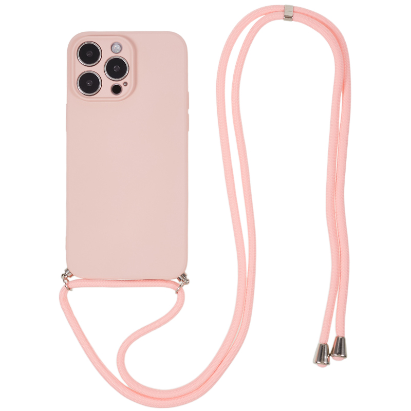 

Für Iphone 14 Pro Max Gummizierte TPU -hülle Faserfaser -handy -mobiltelefonabdeckung Mit Langem Lanyard - Rosa, iPhone 14 Pro Max