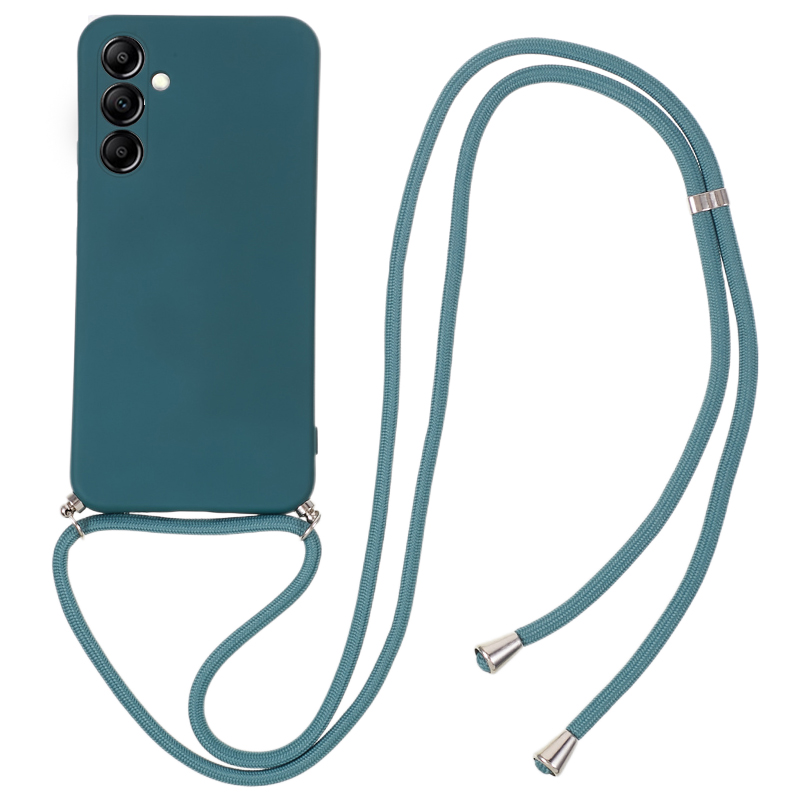 

Für Samsung Galaxy A34 5G Gummizierte TPU -telefonhülle Faserfaser -schutzabdeckung Mit Langem Lanyard - Armeegrün, Galaxy A34 5G