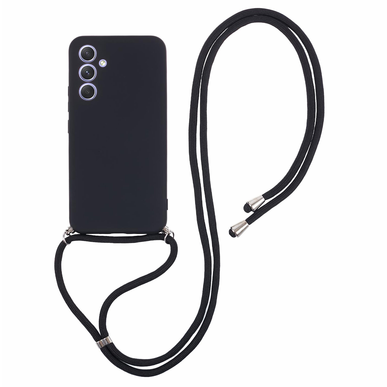 

Für Samsung Galaxy A34 5G Case Faserfasern TPU -telefonabdeckung Mit Langem Lanyard - Schwarz, Galaxy A34 5G