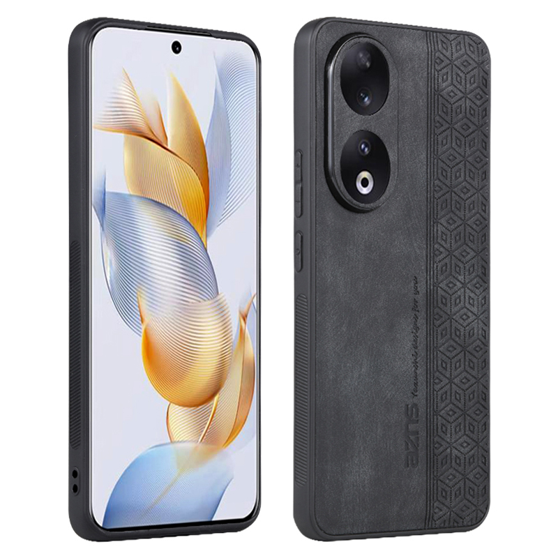 

AZNS For Honor 90 PU Leder+tpu Telefonhülle Anti-kratzer-geprägter Musterschalenabdeckung - Schwarz, Honor 90
