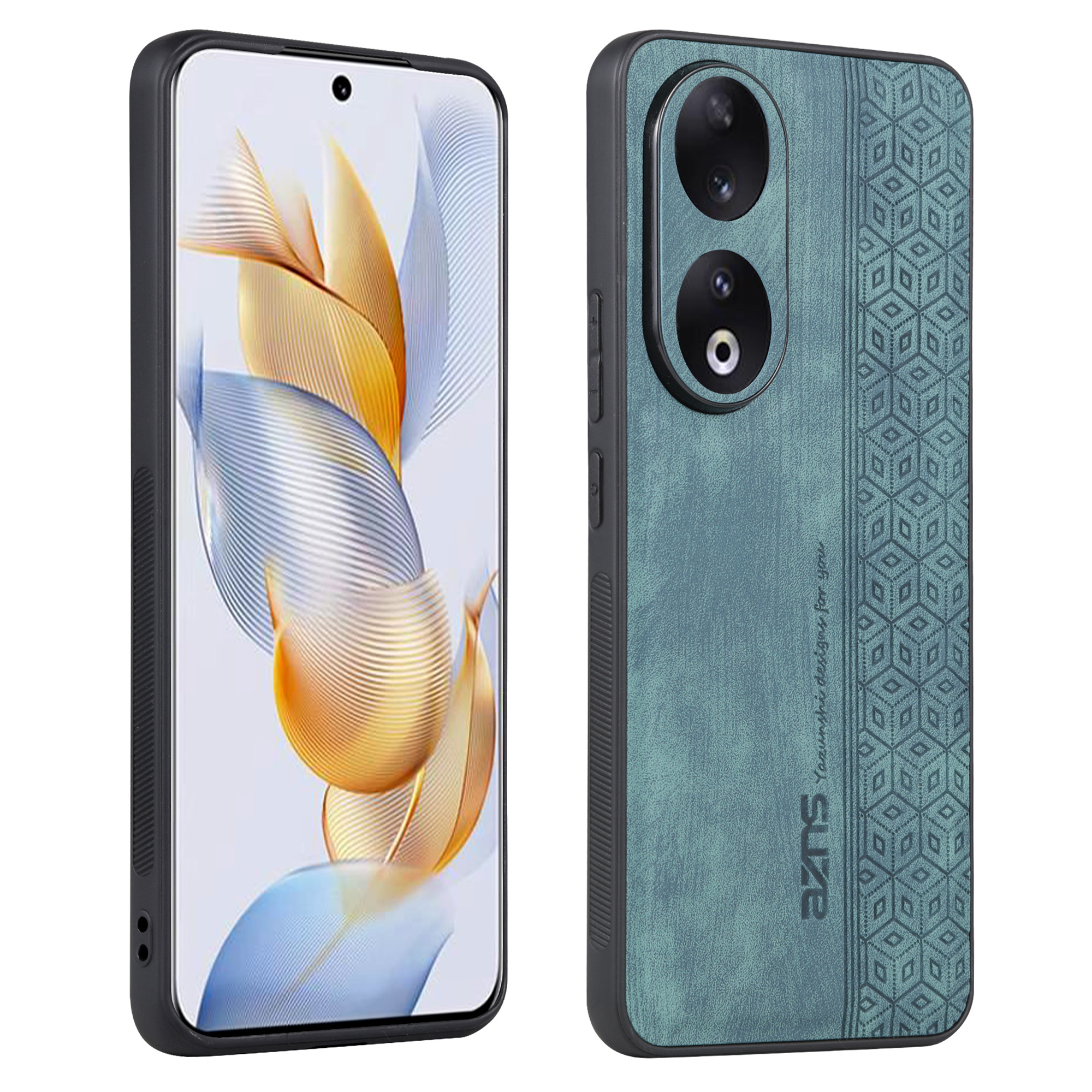 

AZNS For Honor 90 Pro Phone Cover PU Leder+tpu Phone Hülle Geprägte Musterschutz Shell - Grün, Honor 90 Pro