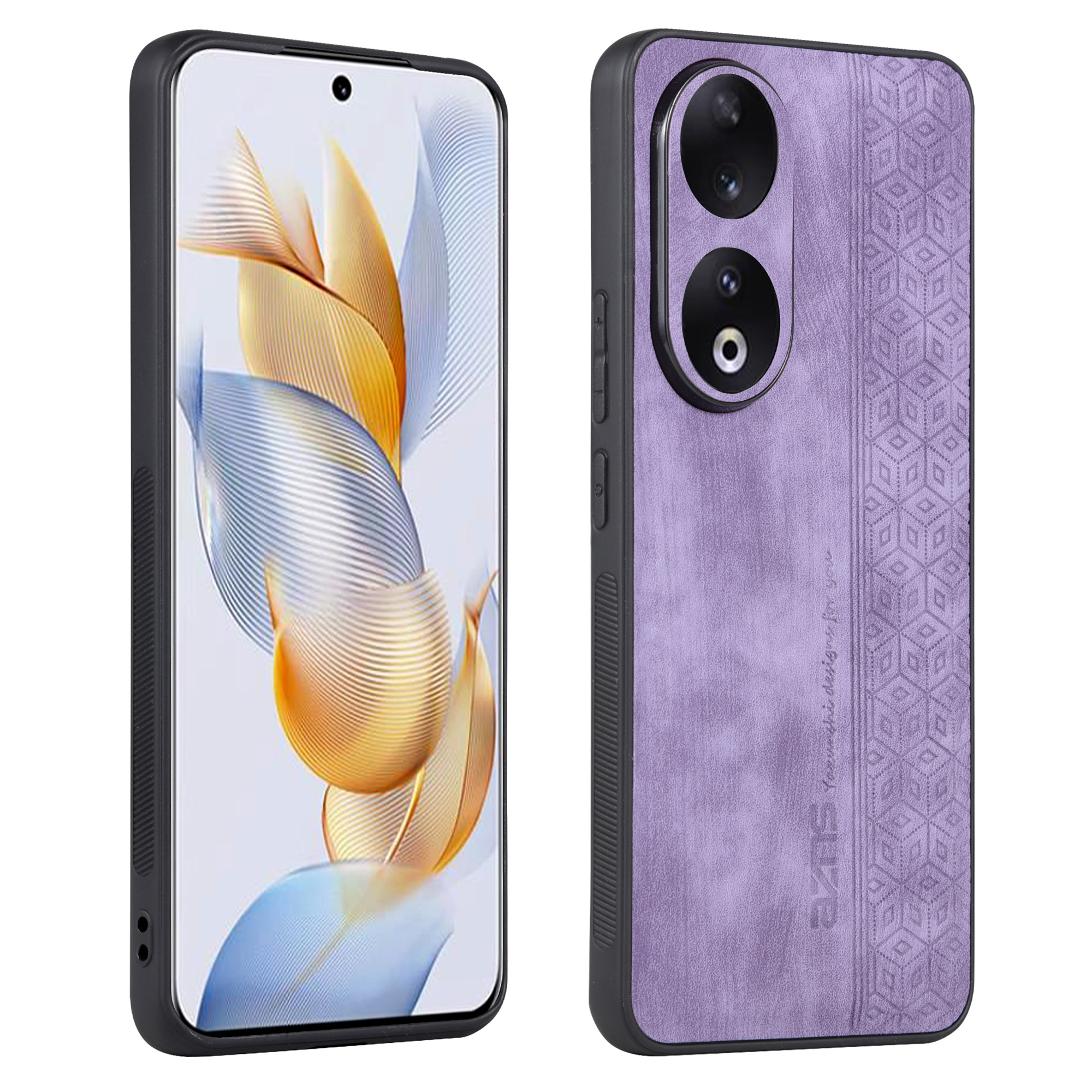 

AZNS For Honor 90 Pro Phone Cover PU Leder+tpu Phone Hülle Geprägte Musterschutz Shell - Lila, Honor 90 Pro