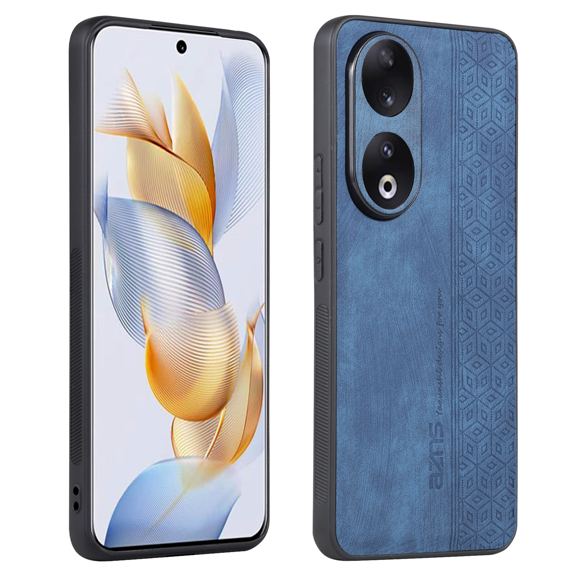 

AZNS For Honor 90 Pro Phone Cover PU Leder+tpu Phone Hülle Geprägte Musterschutz Shell - Blau, Honor 90 Pro