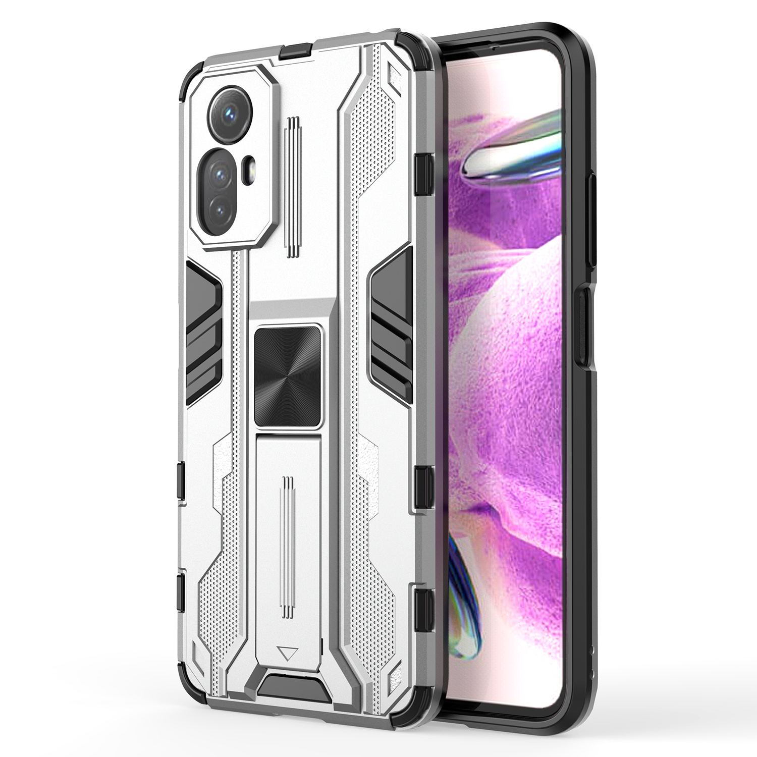 

Für Xiaomi Redmi Note 12s 4G Telefonhülle Anti-drop-schutzschutzkickständer Hartpc + Soft Tpu-telefonhülle - Silber, Xiaomi Redmi Note 12S 4G